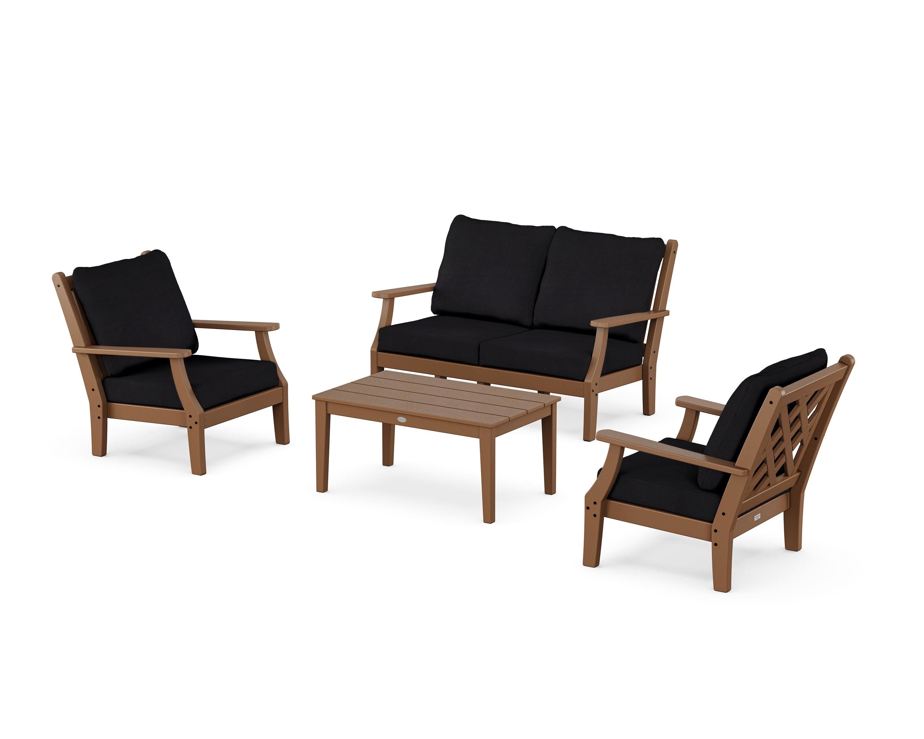 Country Living Wovendale 4-Piece Deep Seating Set with Loveseat in Teak / Midnight Linen