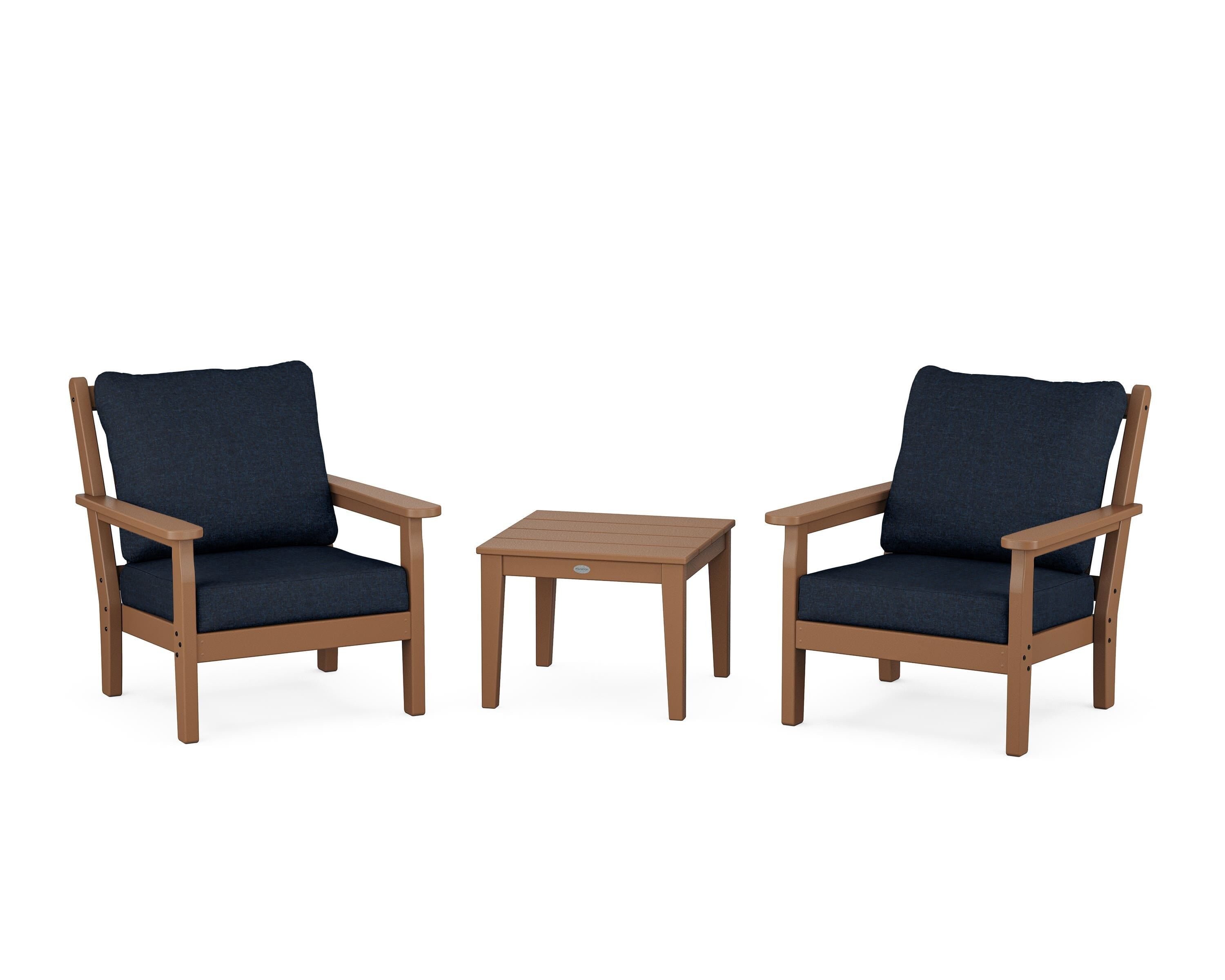 POLYWOOD Chippendale 3-Piece Deep Seating Set in Teak / Marine Indigo