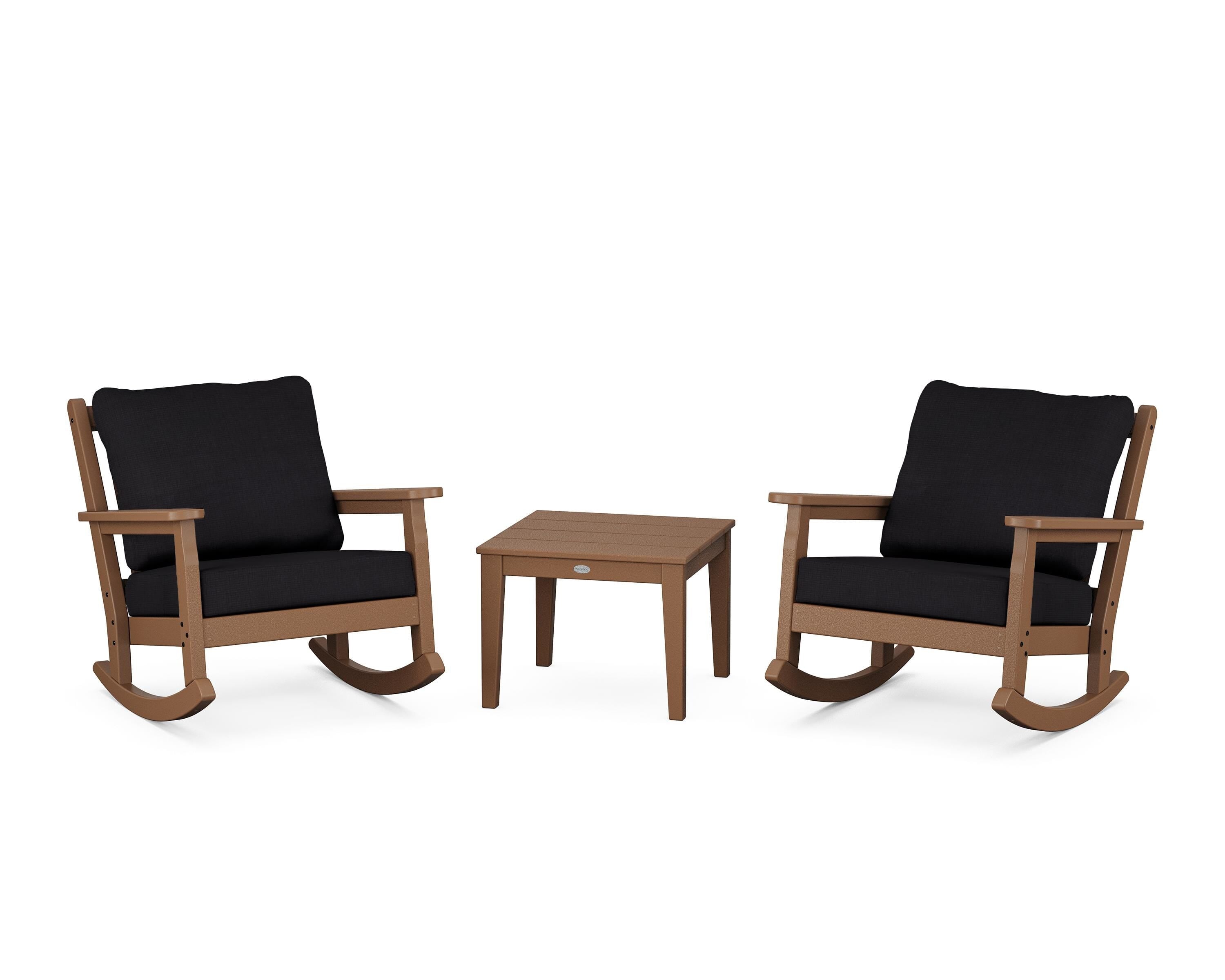 POLYWOOD Chippendale 3-Piece Deep Seating Rocker Set in Teak / Midnight Linen