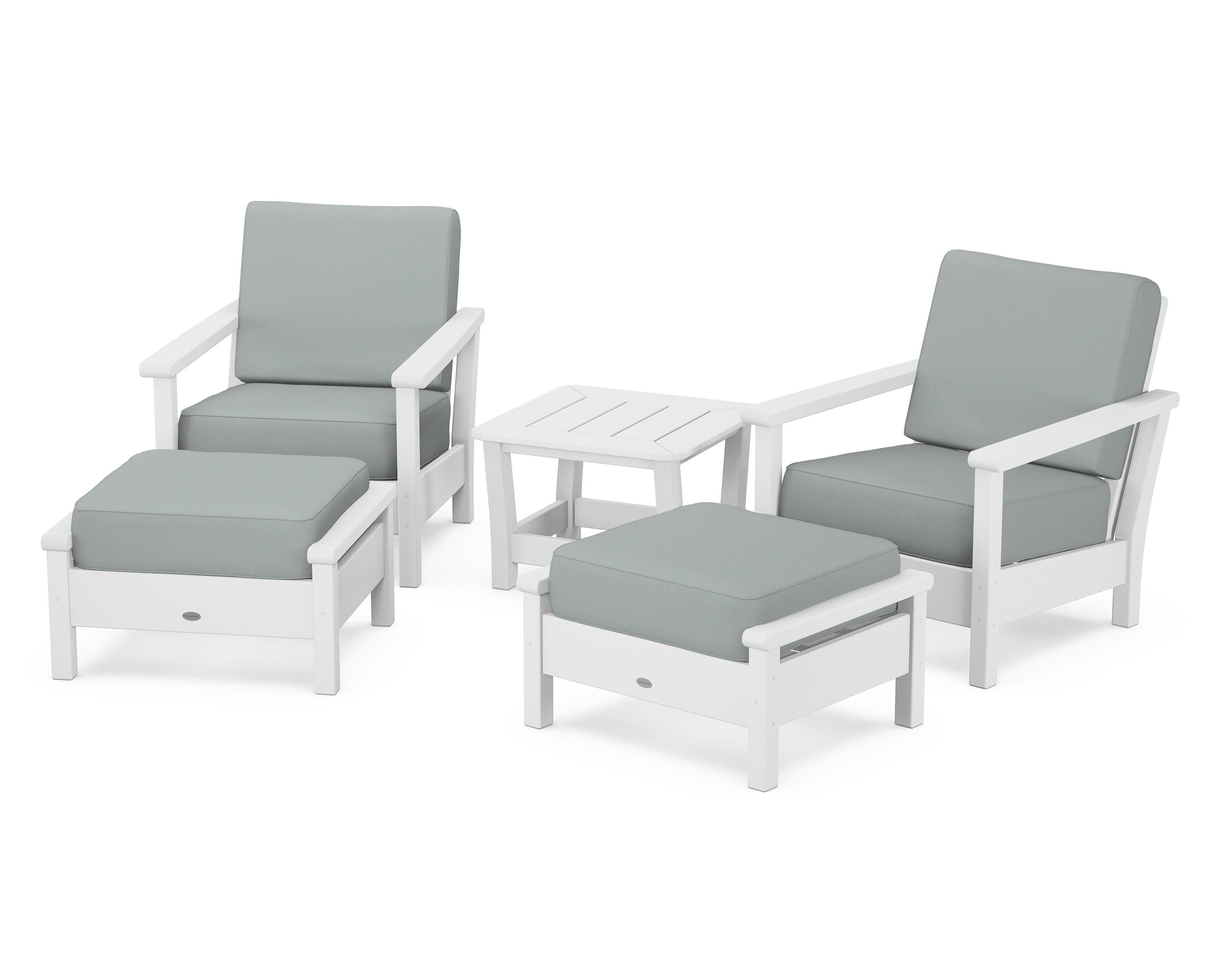 POLYWOOD Harbour 5-Piece Deep Seating Chair Set in White / Spa