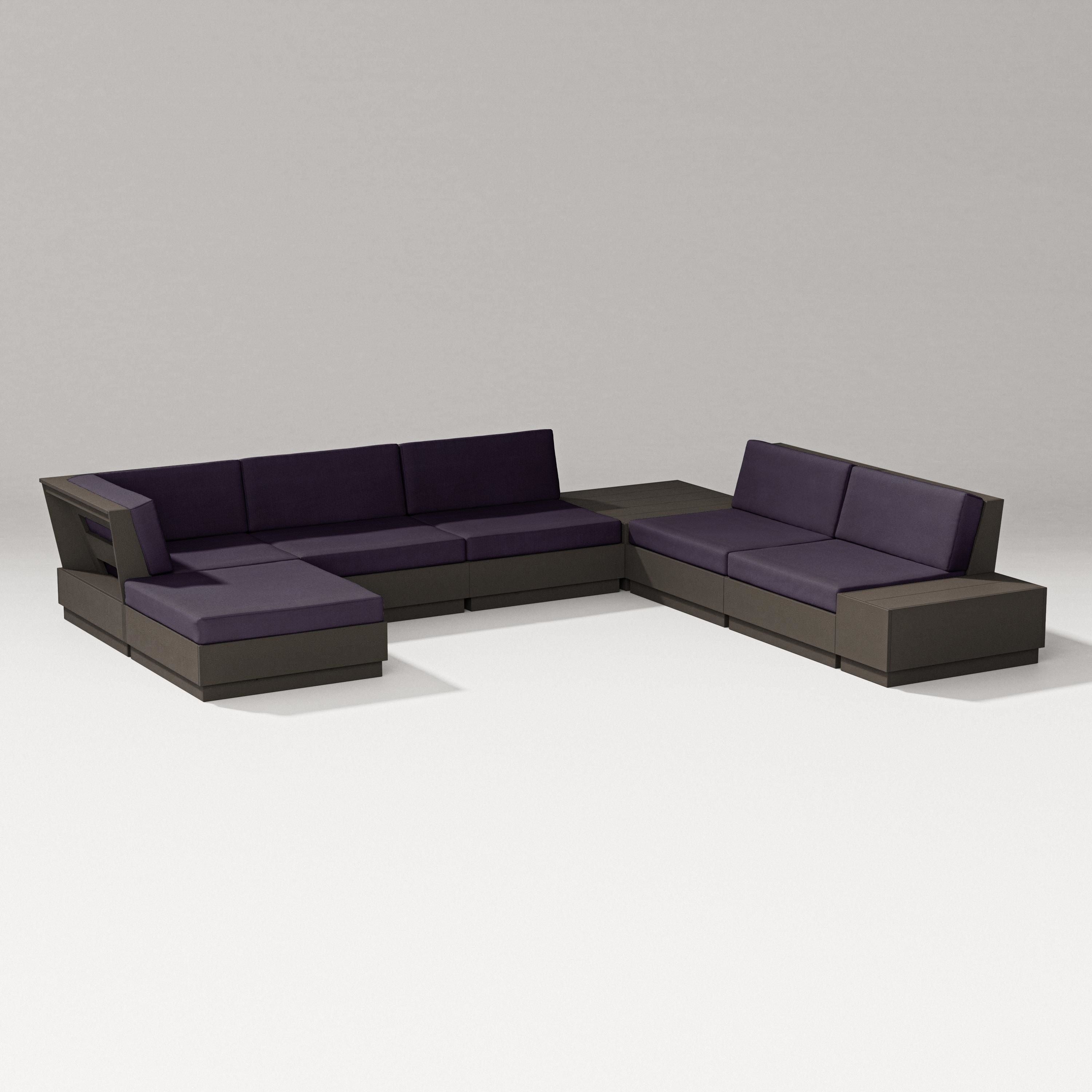 PW Designer Series Elevate 8-Piece Corner Sectional in Vintage Coffee / Navy Linen
