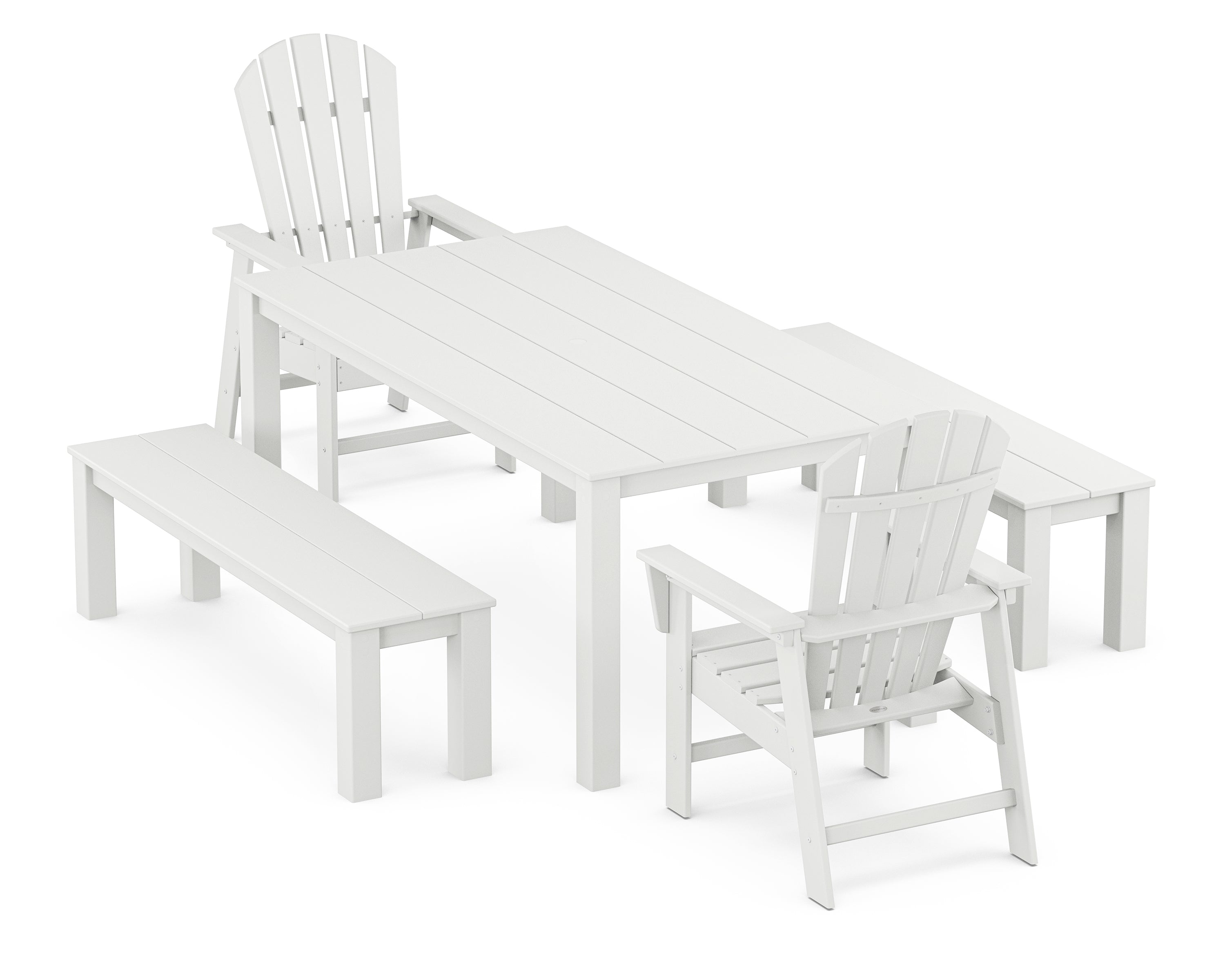 POLYWOOD® South Beach 5-Piece Parsons Dining Set with Benches in White