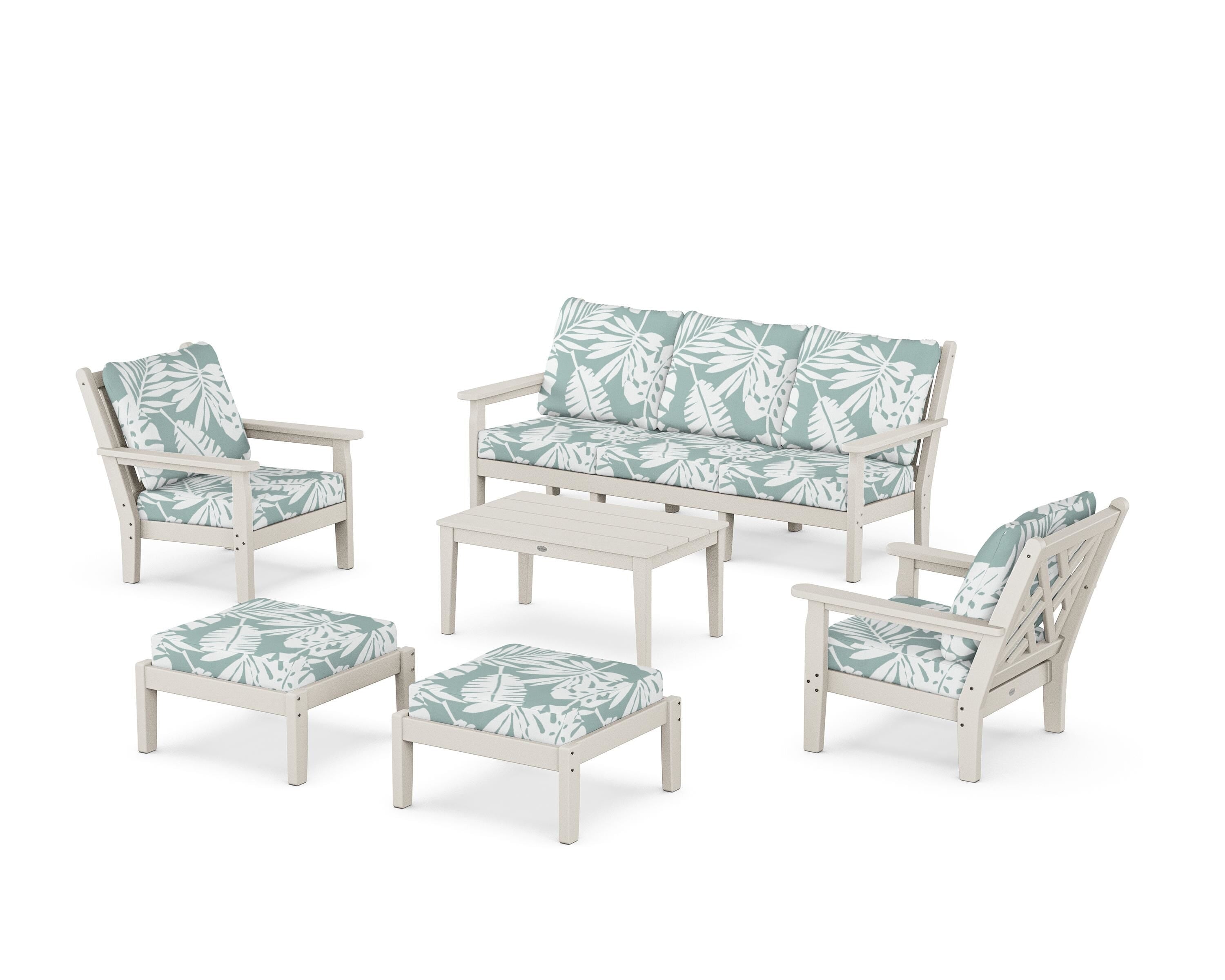 POLYWOOD Chippendale 6-Piece Lounge Sofa Set in Sand / Leaf Glacier Spa