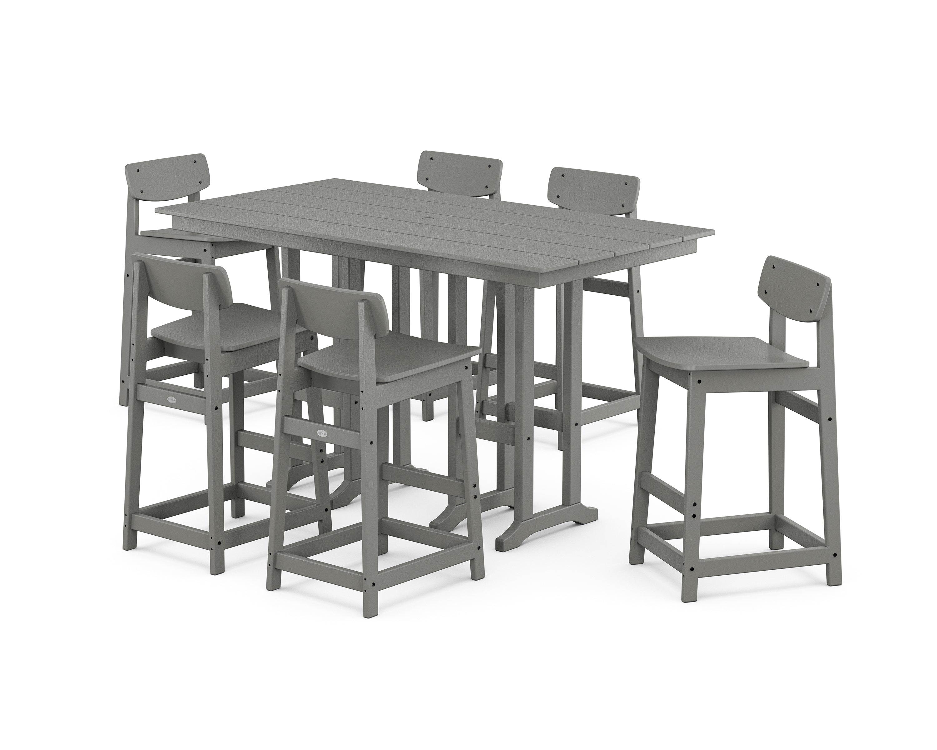 POLYWOOD Modern Studio Urban Lowback Bar Chair 7-Piece Set in Slate Grey
