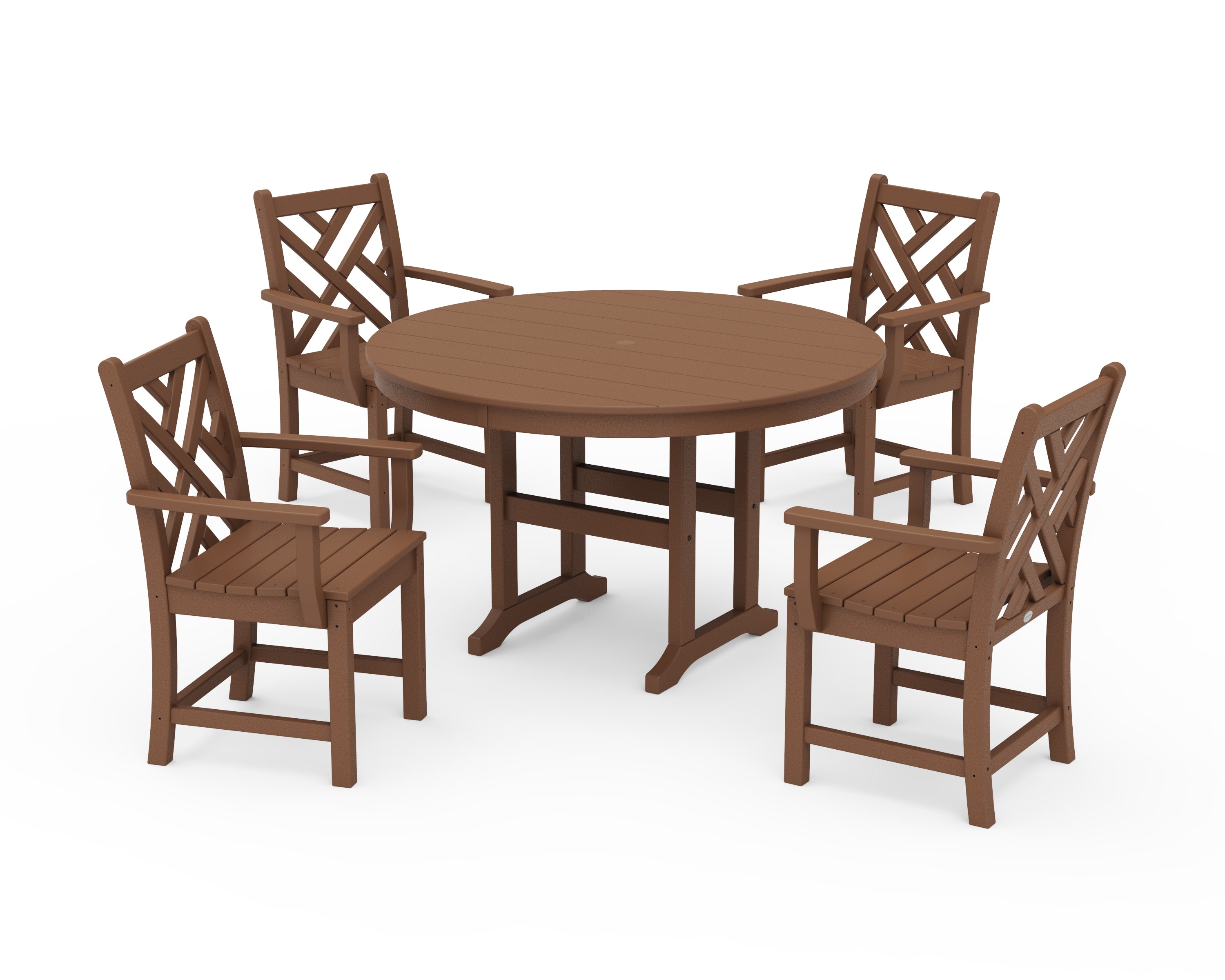 POLYWOOD Chippendale 5-Piece Round Farmhouse Dining Set in Teak