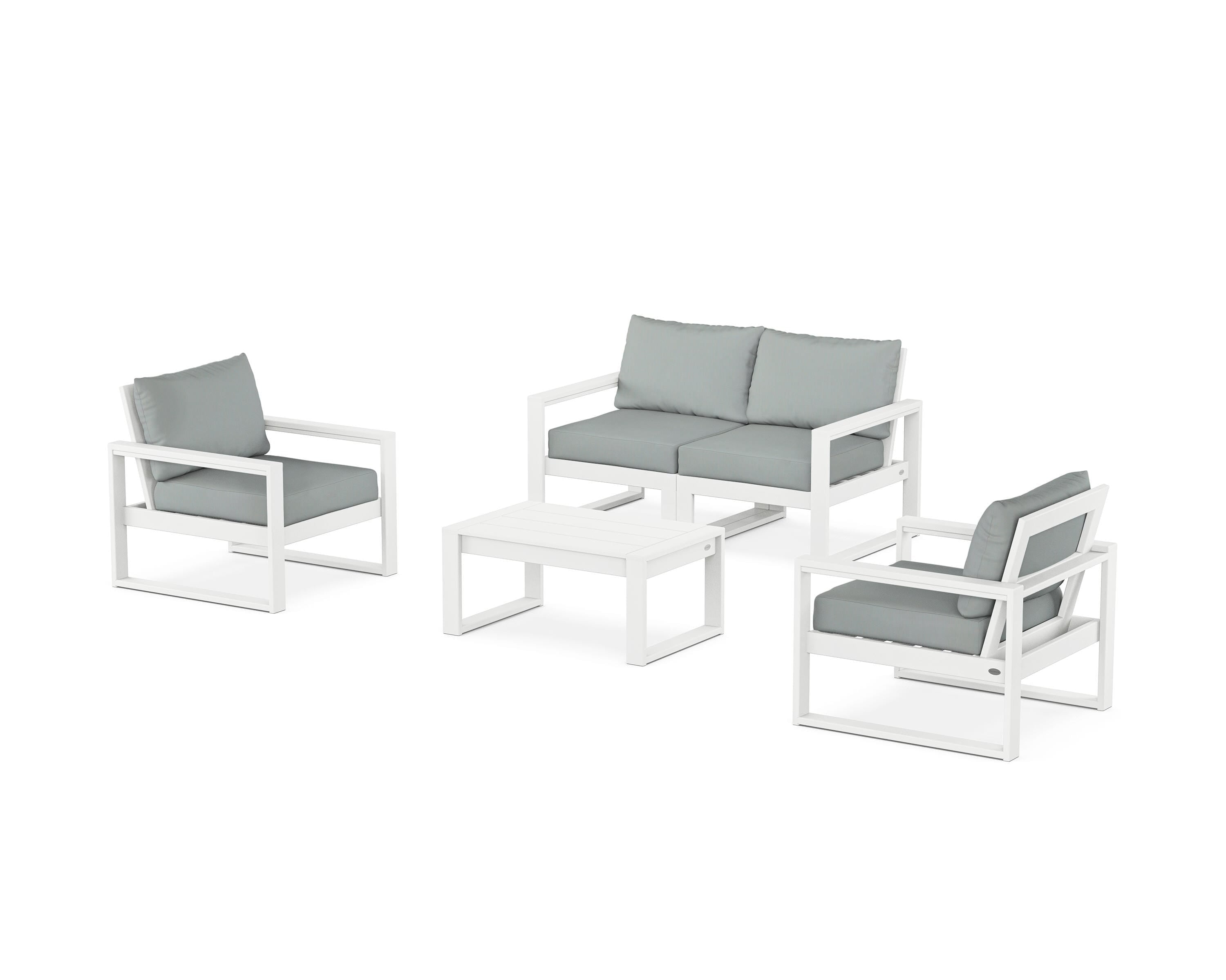 POLYWOOD EDGE Sectional 4-Piece Deep Seating Set with Loveseat in White / Spa