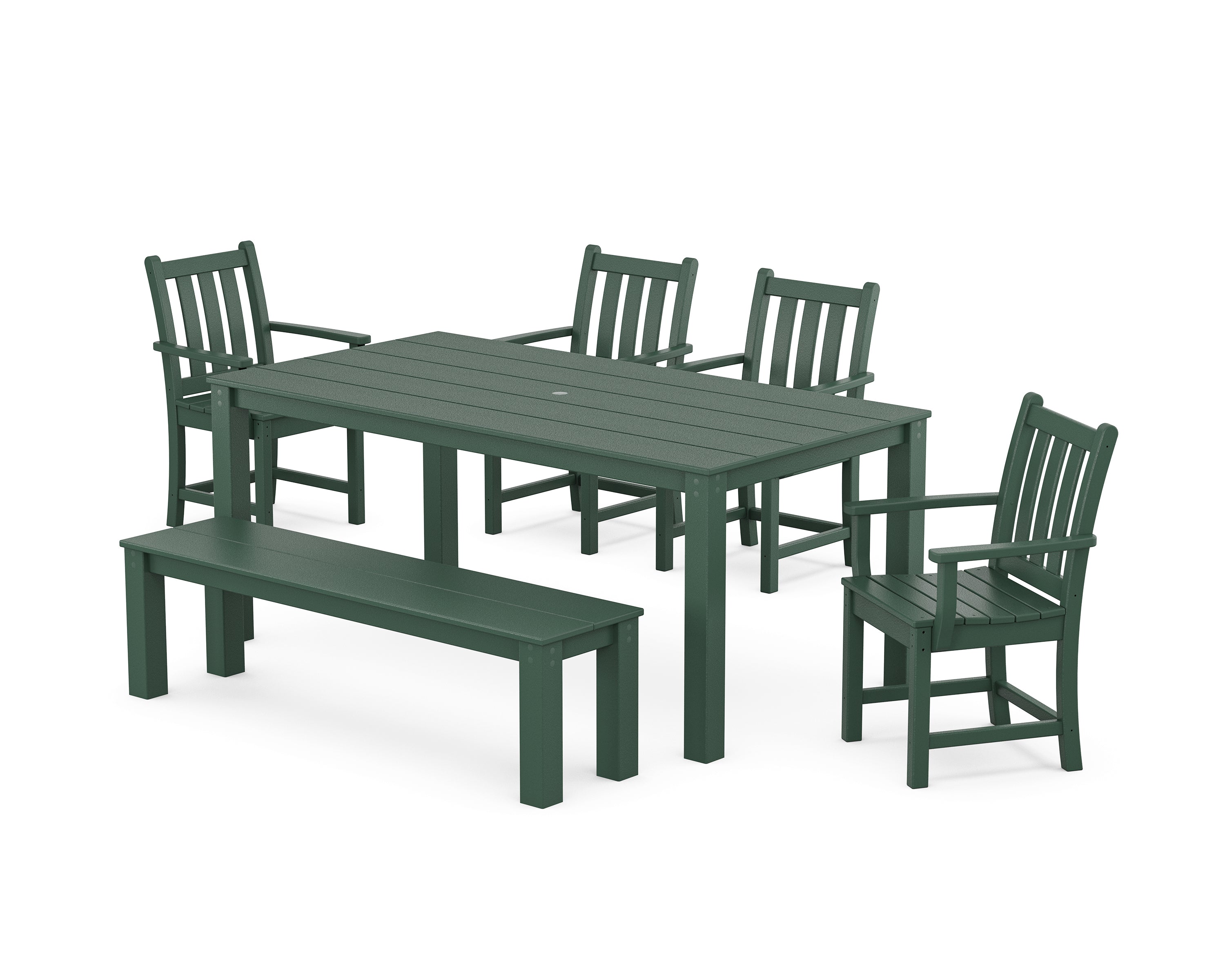 POLYWOOD® Traditional Garden 6-Piece Parsons Dining Set with Bench in Green