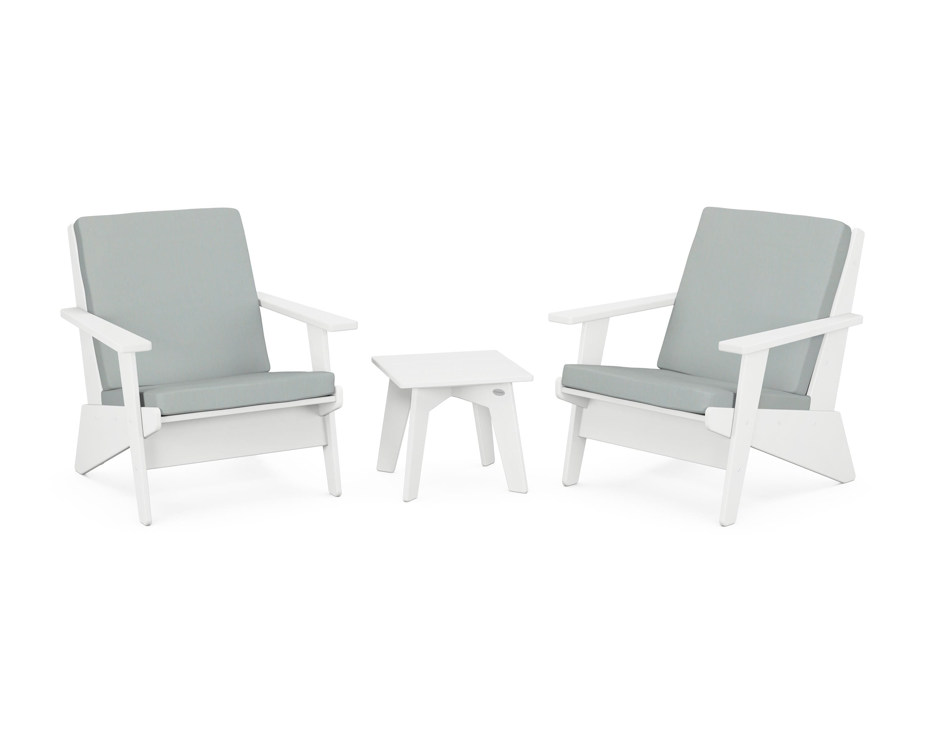 POLYWOOD Riviera Modern Lounge 3-Piece Set in White / Spa