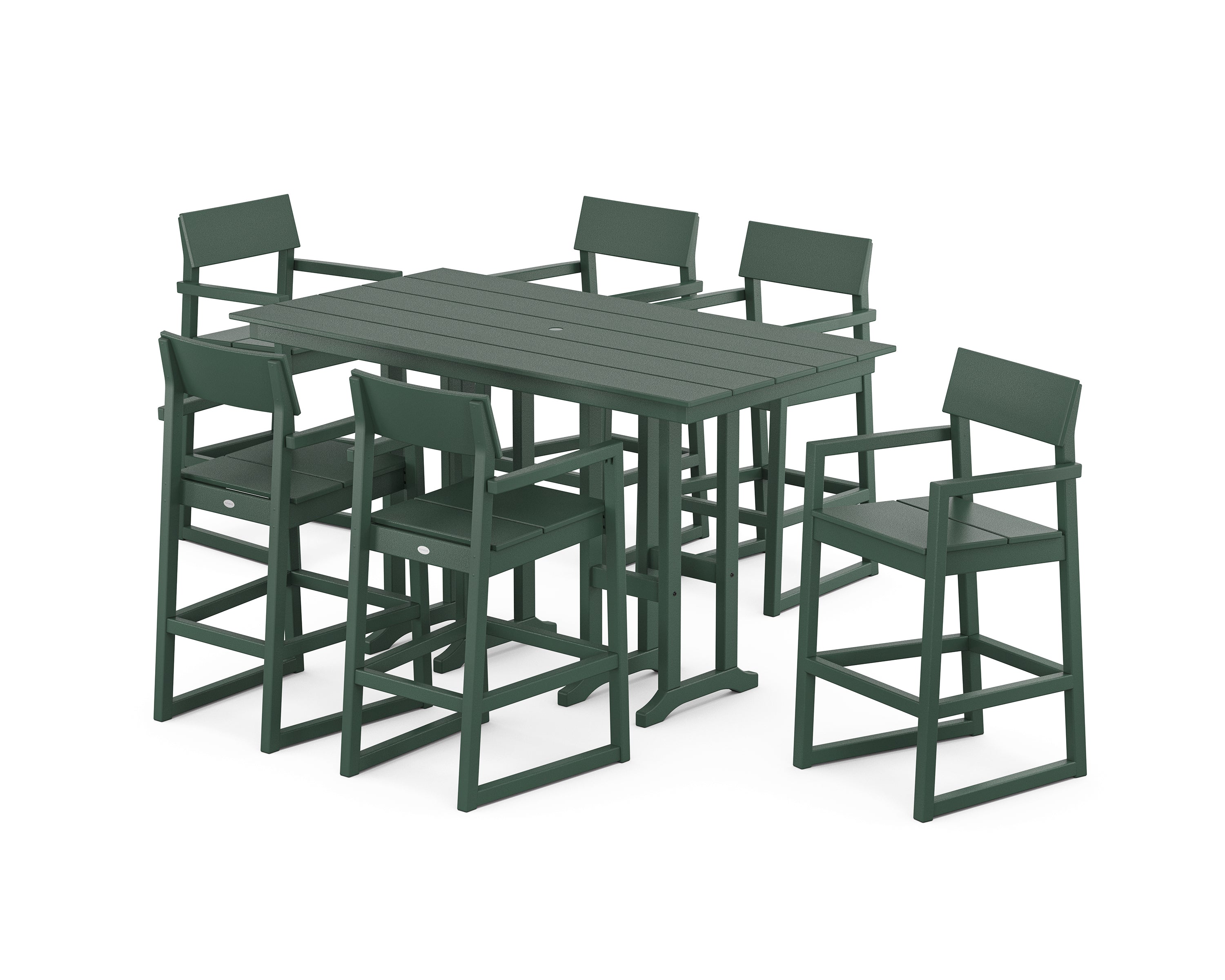 POLYWOOD® EDGE Arm Chair 7-Piece Farmhouse Bar Set in Green