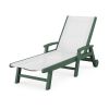 POLYWOOD Coastal Chaise with Wheels in Green / White Sling