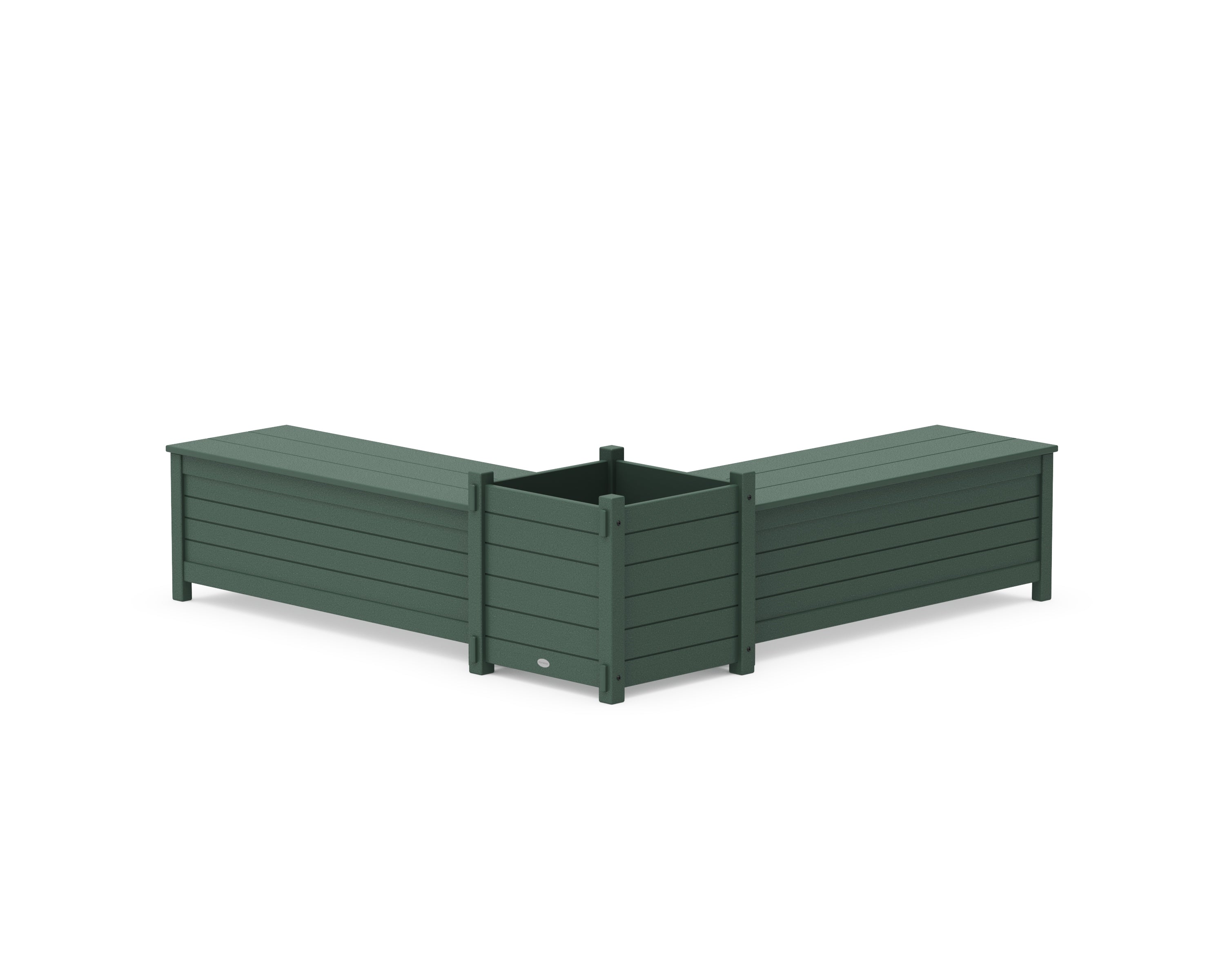 POLYWOOD 48" Nautical L- Shaped Planter Storage Bench Set- Large in Green