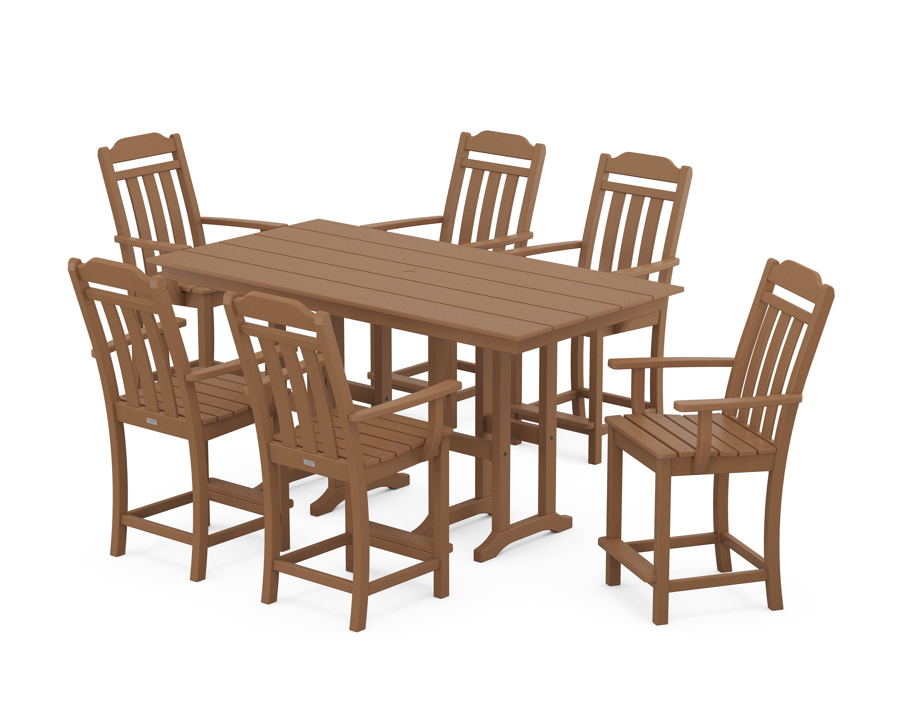 POLYWOOD Country Living Arm Chair 7-Piece Farmhouse Counter Set in Teak