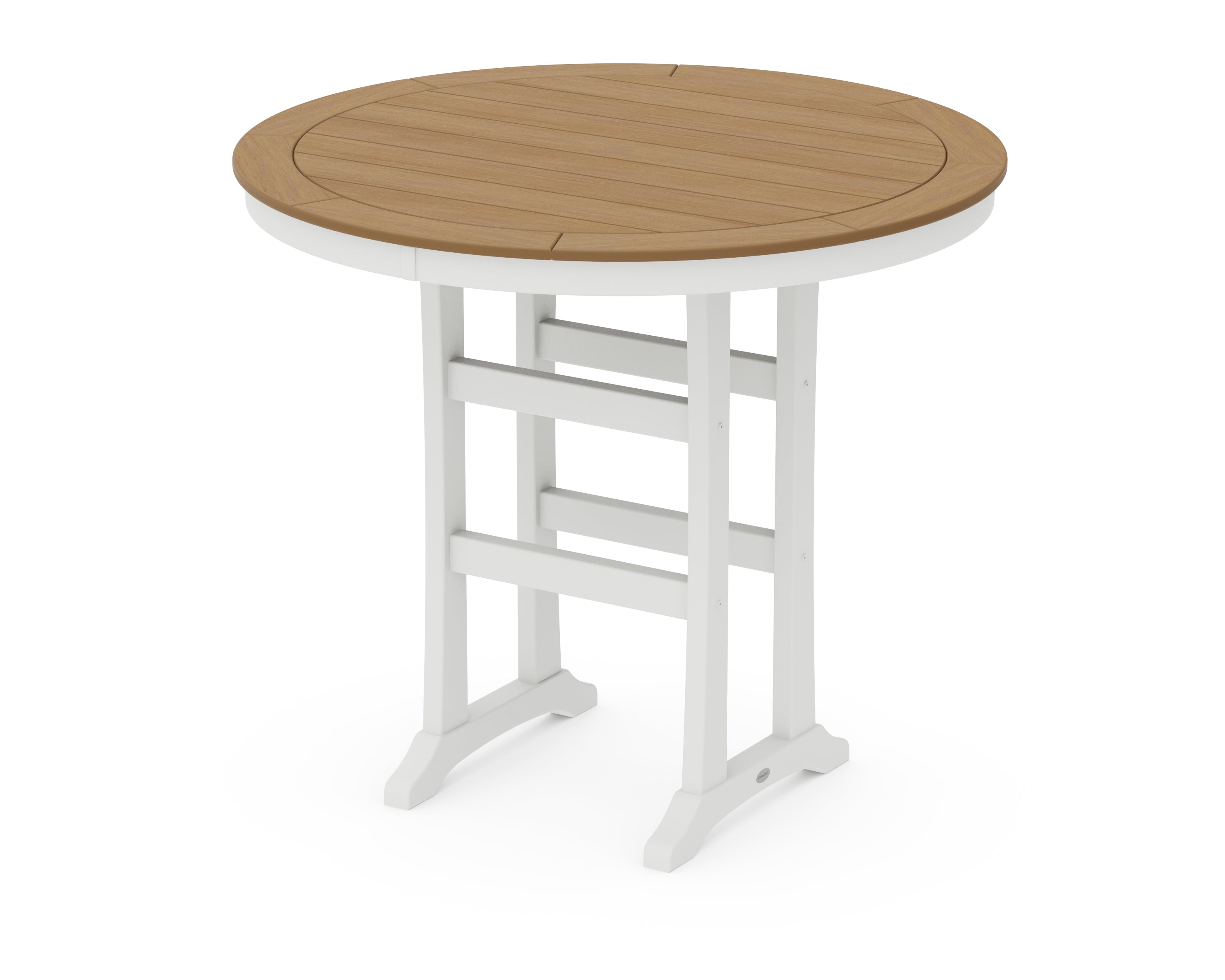 POLYWOOD Nautical Trestle 48" Round Bar Table in White / Natural