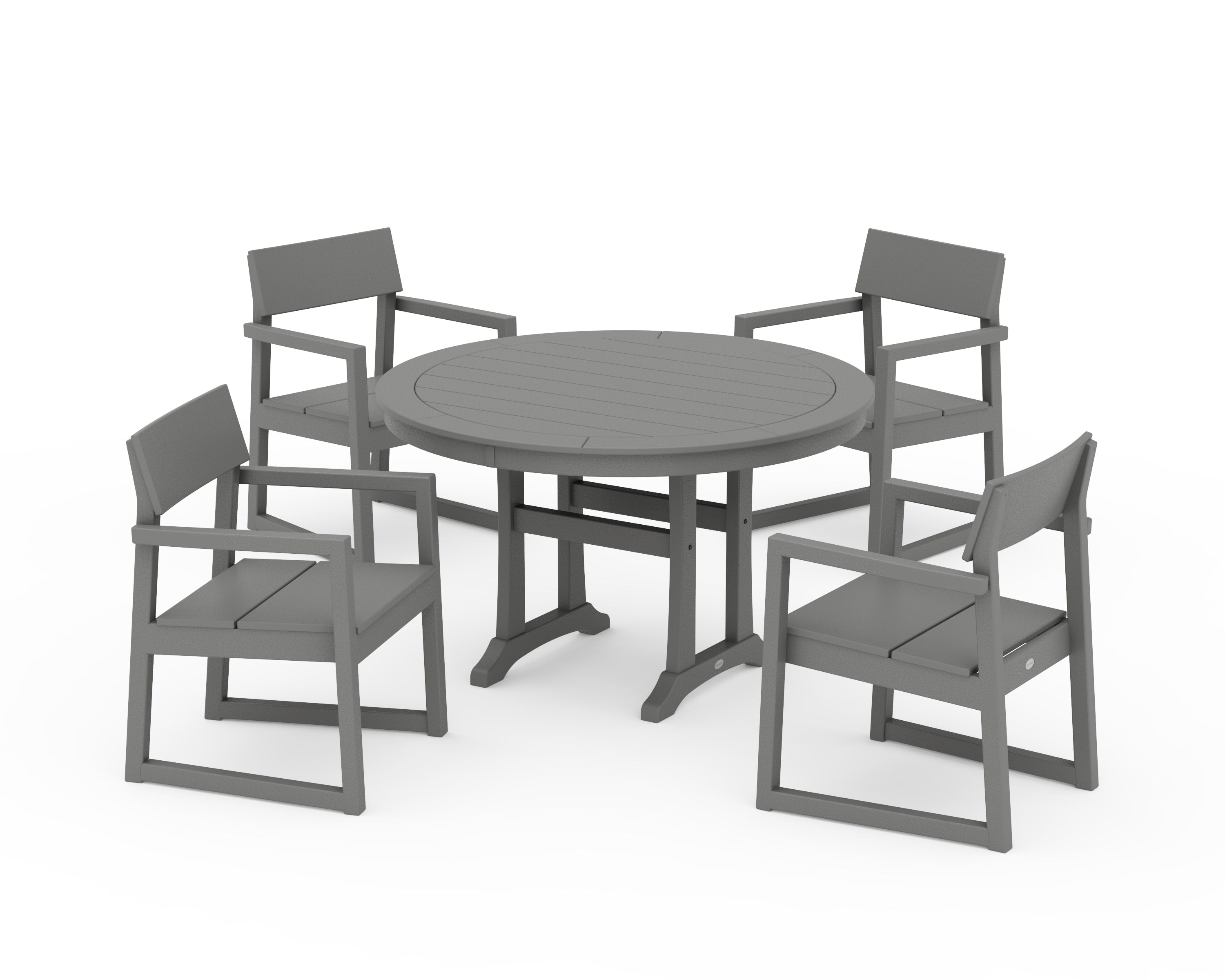 POLYWOOD EDGE 5-Piece Round Dining Set with Trestle Legs in Slate Grey
