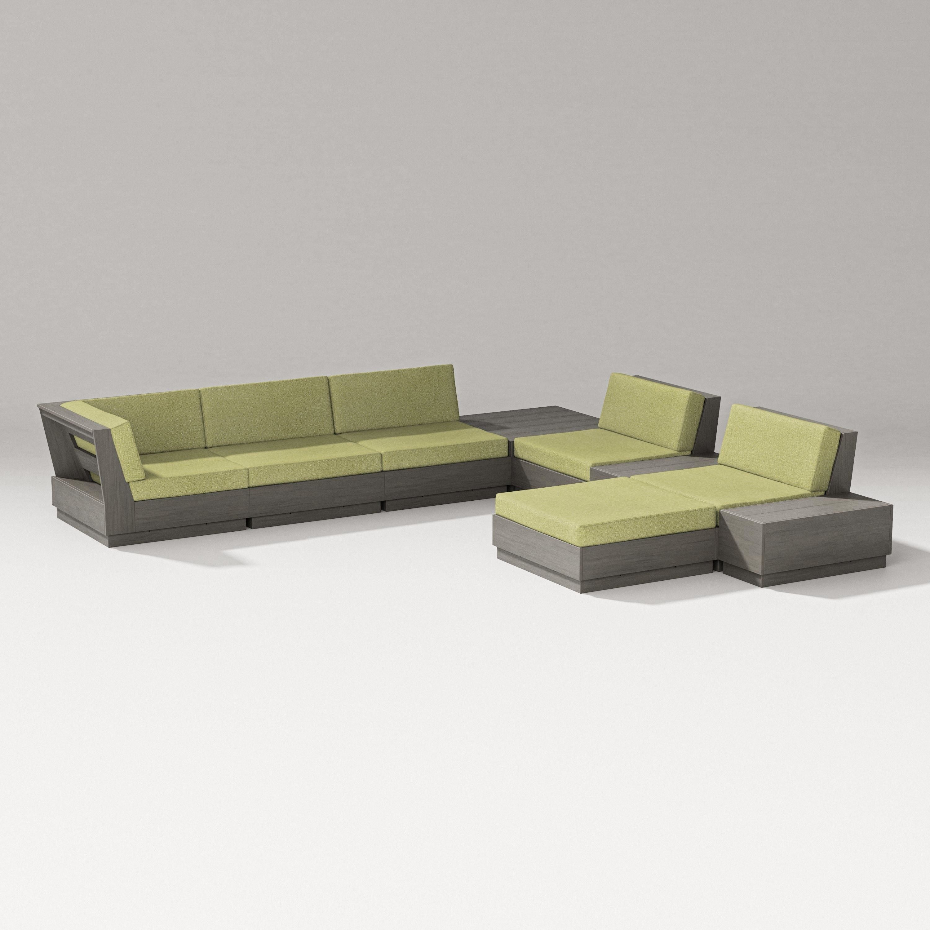 PW Designer Series Elevate 9-Piece Conversation Sectional in Driftwood / Chartreuse Boucle