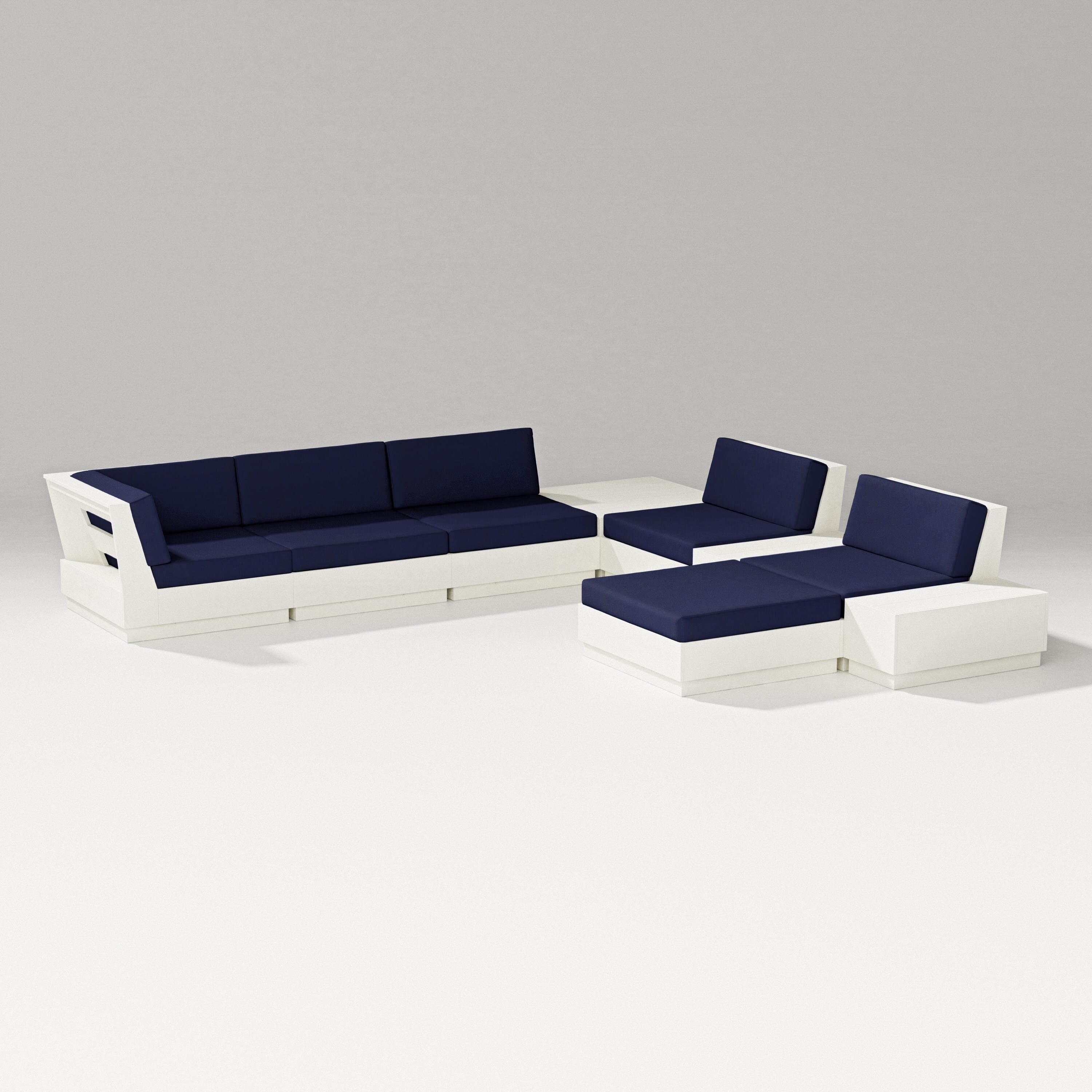 PW Designer Series Elevate 9-Piece Conversation Sectional in Vintage White / Navy