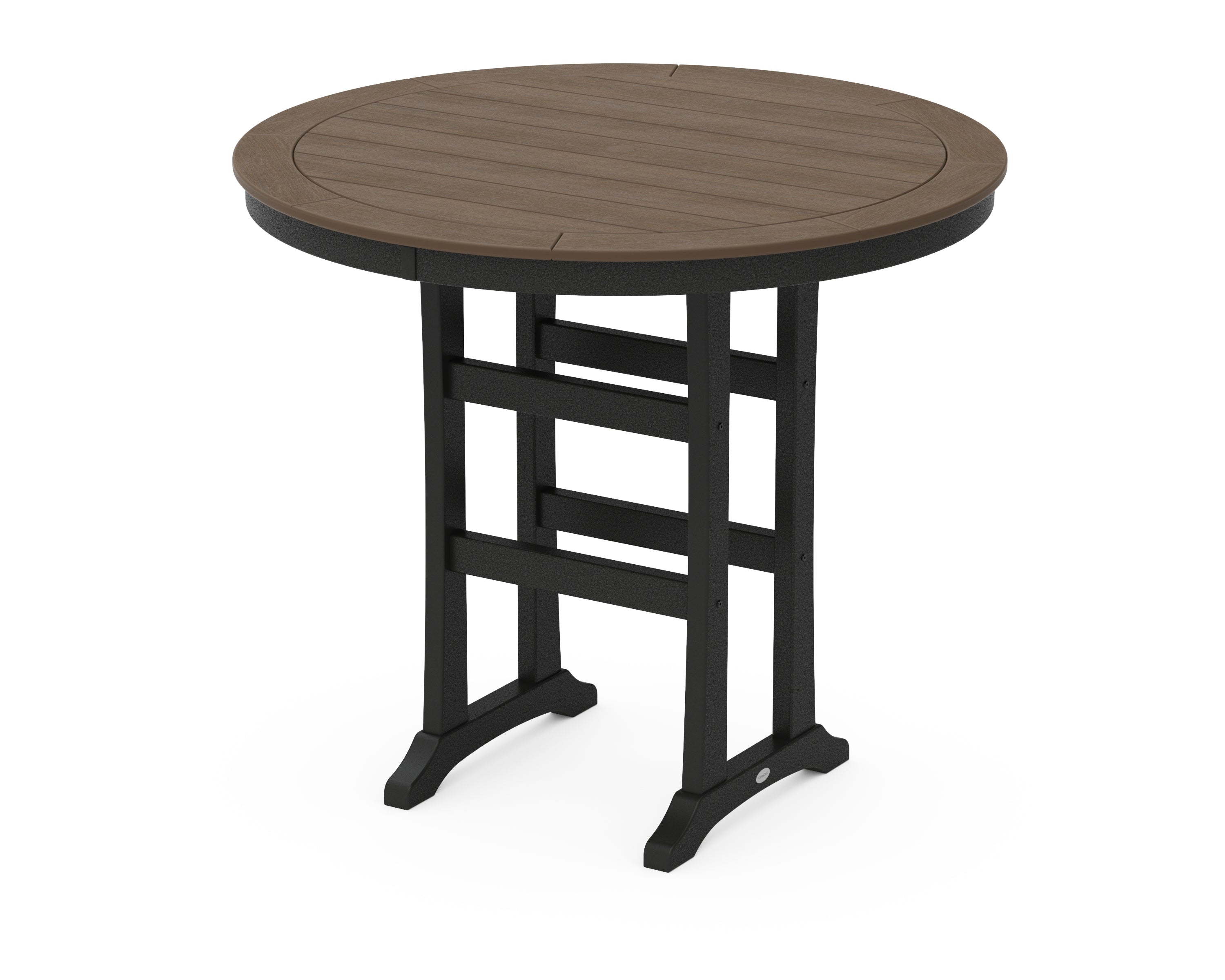 POLYWOOD Nautical Trestle 48" Round Bar Table in Black / Kona