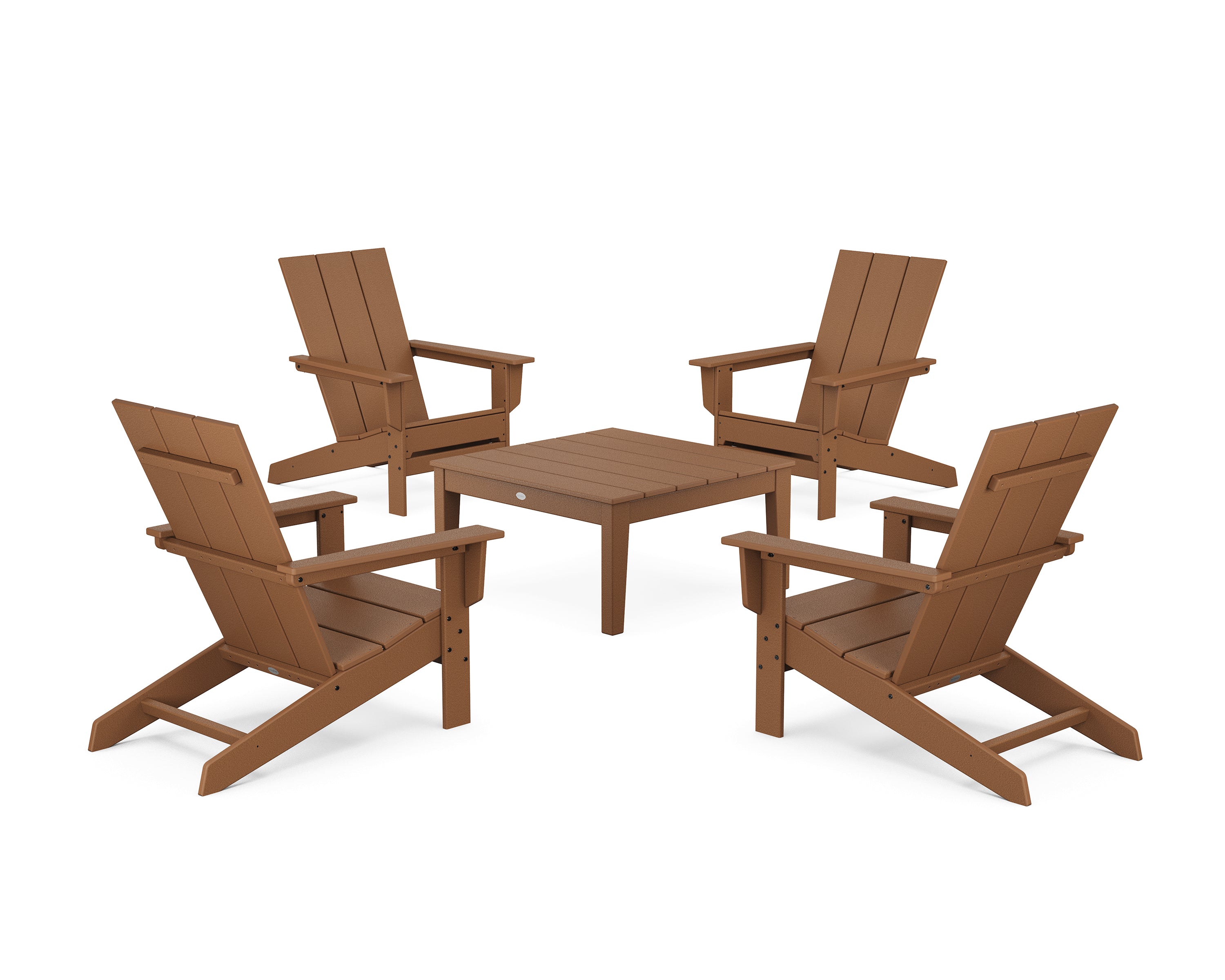 POLYWOOD® 5-Piece Modern Studio Adirondack Chair Conversation Group in Teak