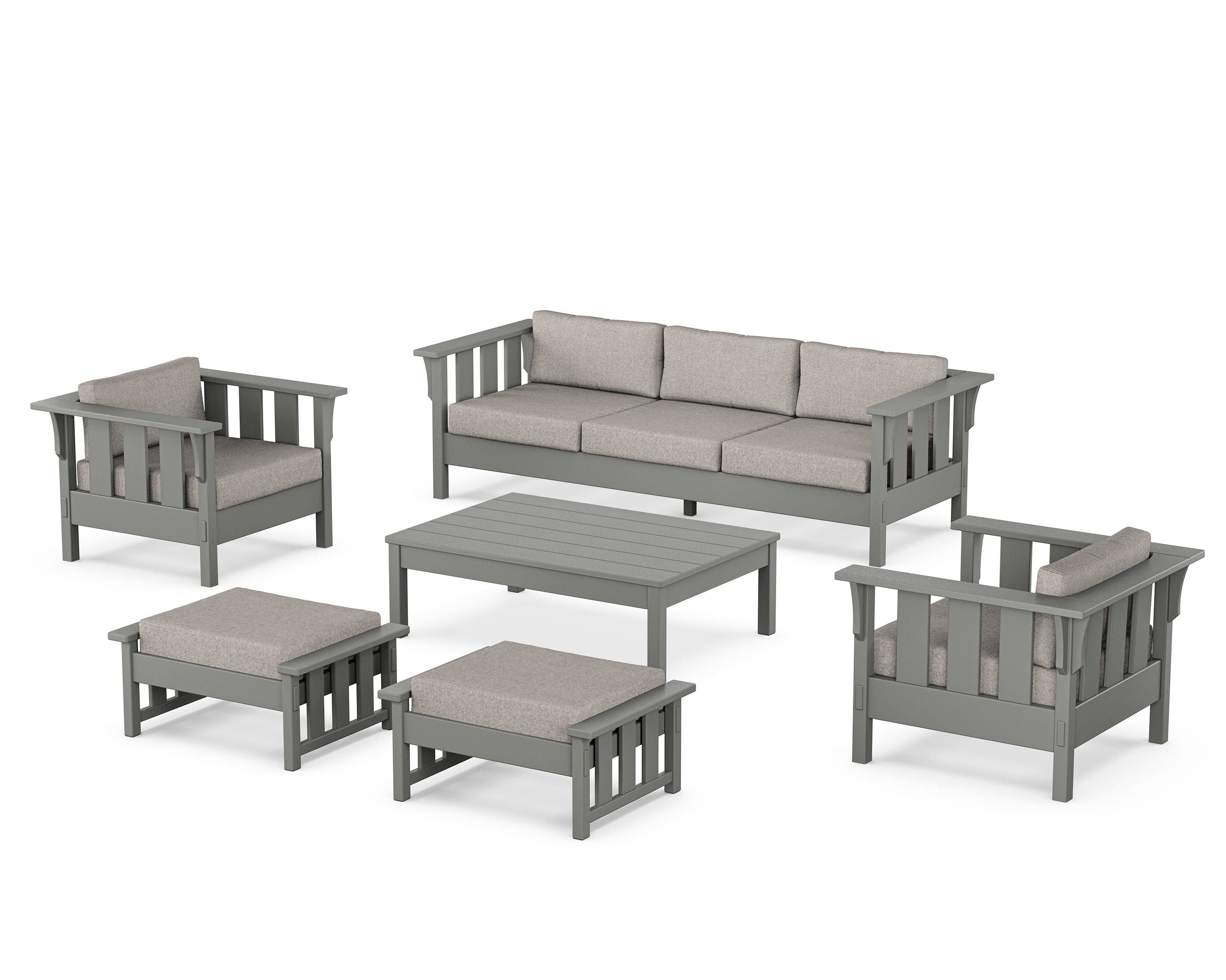 Martha Stewart by POLYWOOD Acadia 6-Piece Lounge Sofa Set in Slate Grey / Weathered Tweed