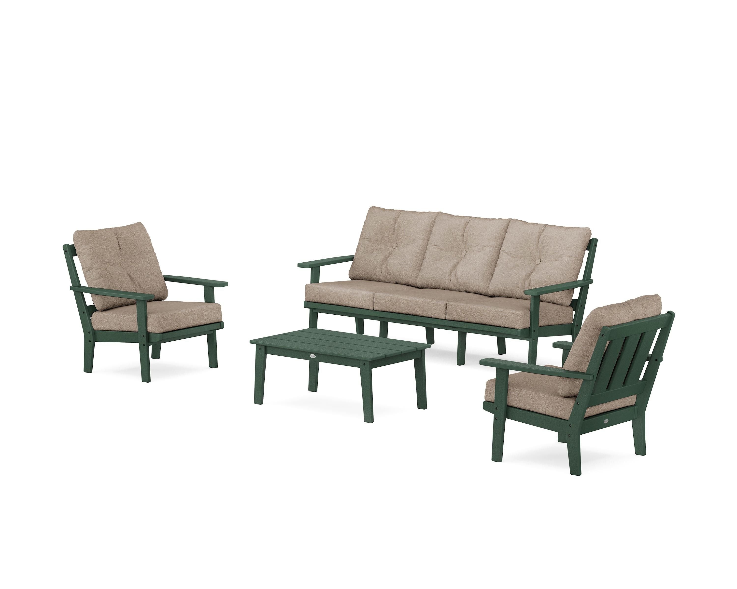 POLYWOOD Oxford 4-Piece Deep Seating Set with Sofa in Green / Spiced Burlap