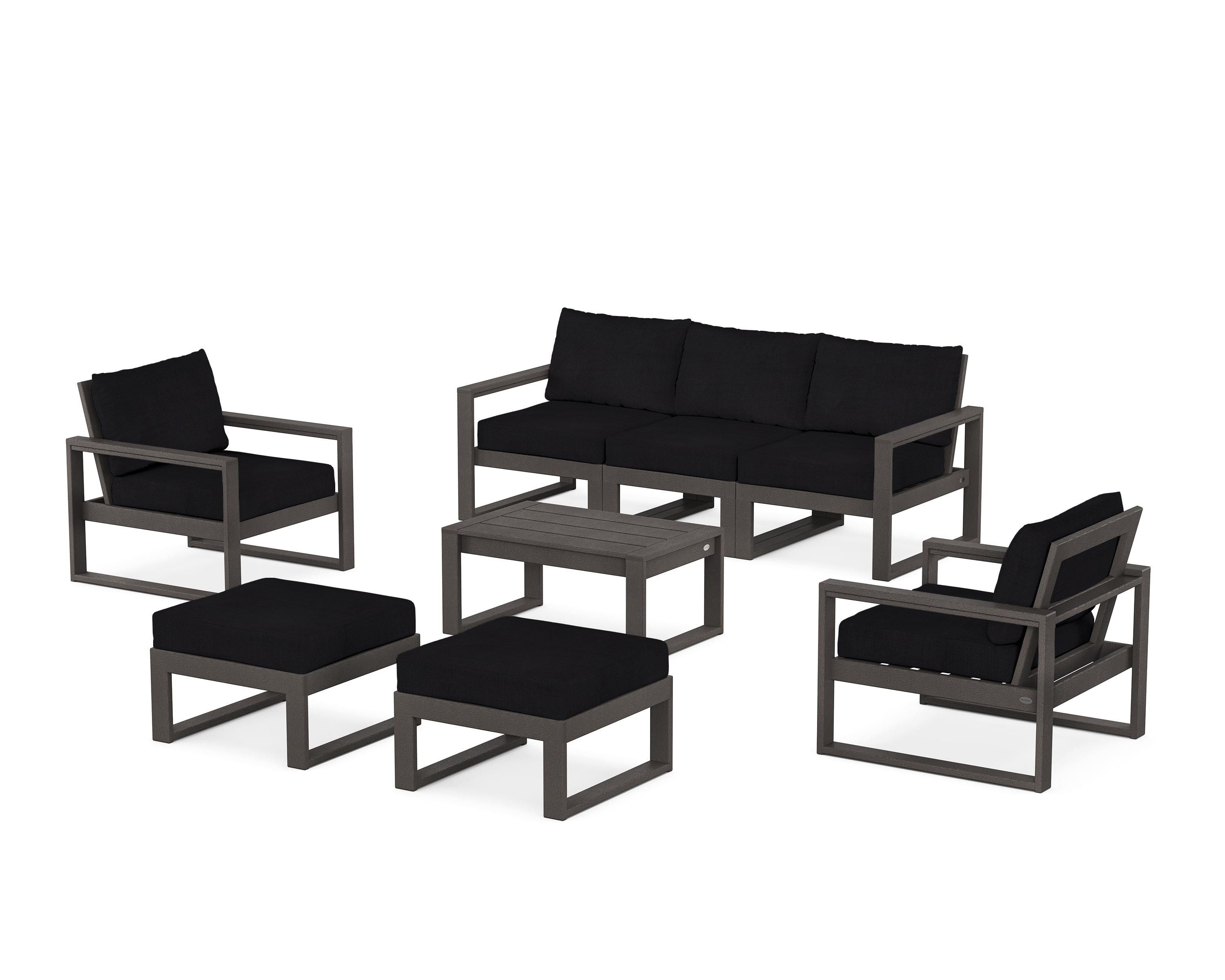 POLYWOOD EDGE Sectional 8-Piece Lounge Sofa Set in Vintage Coffee / Midnight Linen