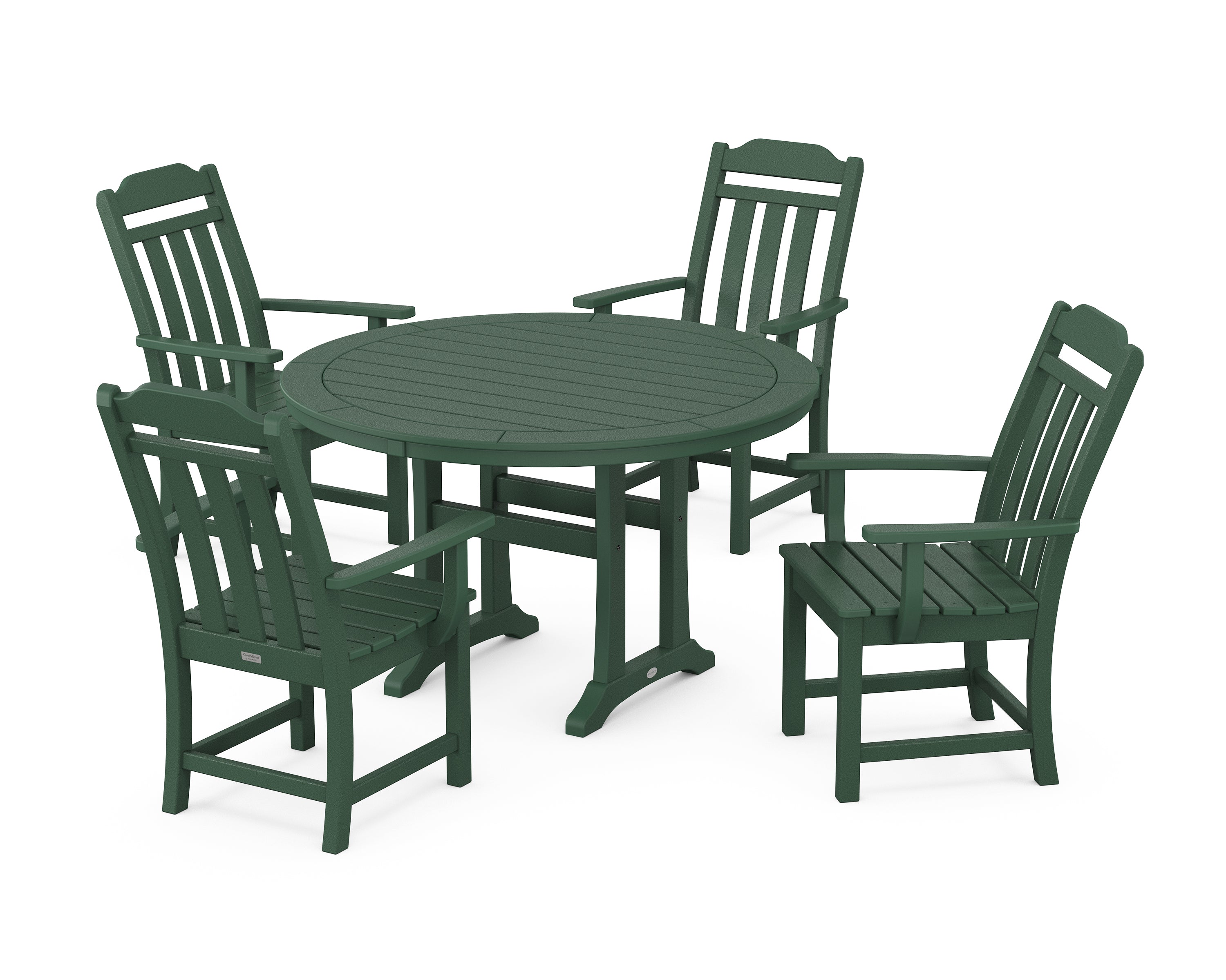 Polywood Country Living 5-Piece Round Dining Set with Trestle Legs in Green