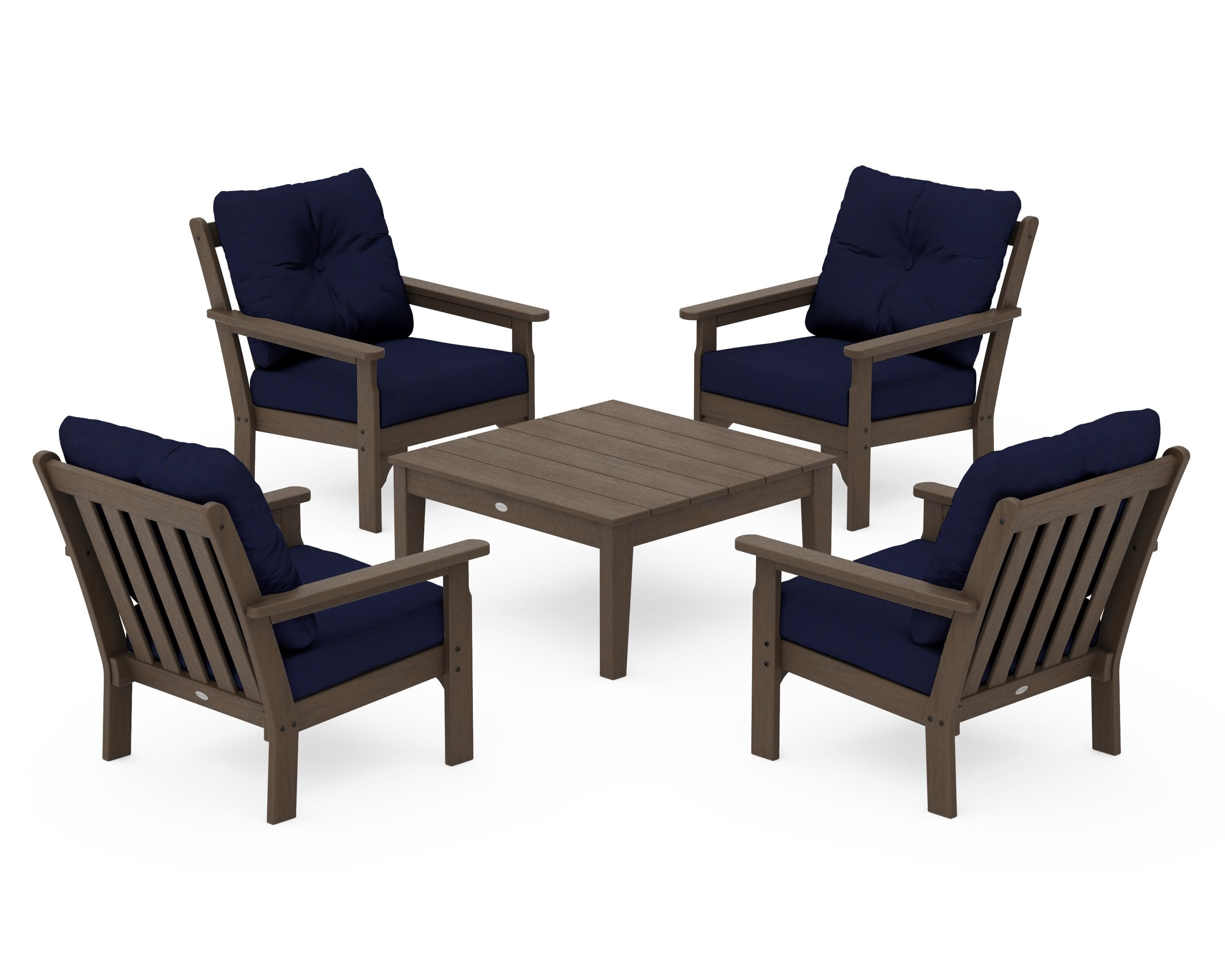 POLYWOOD Vineyard 5-Piece Deep Seating Conversation Set in Kona / Navy