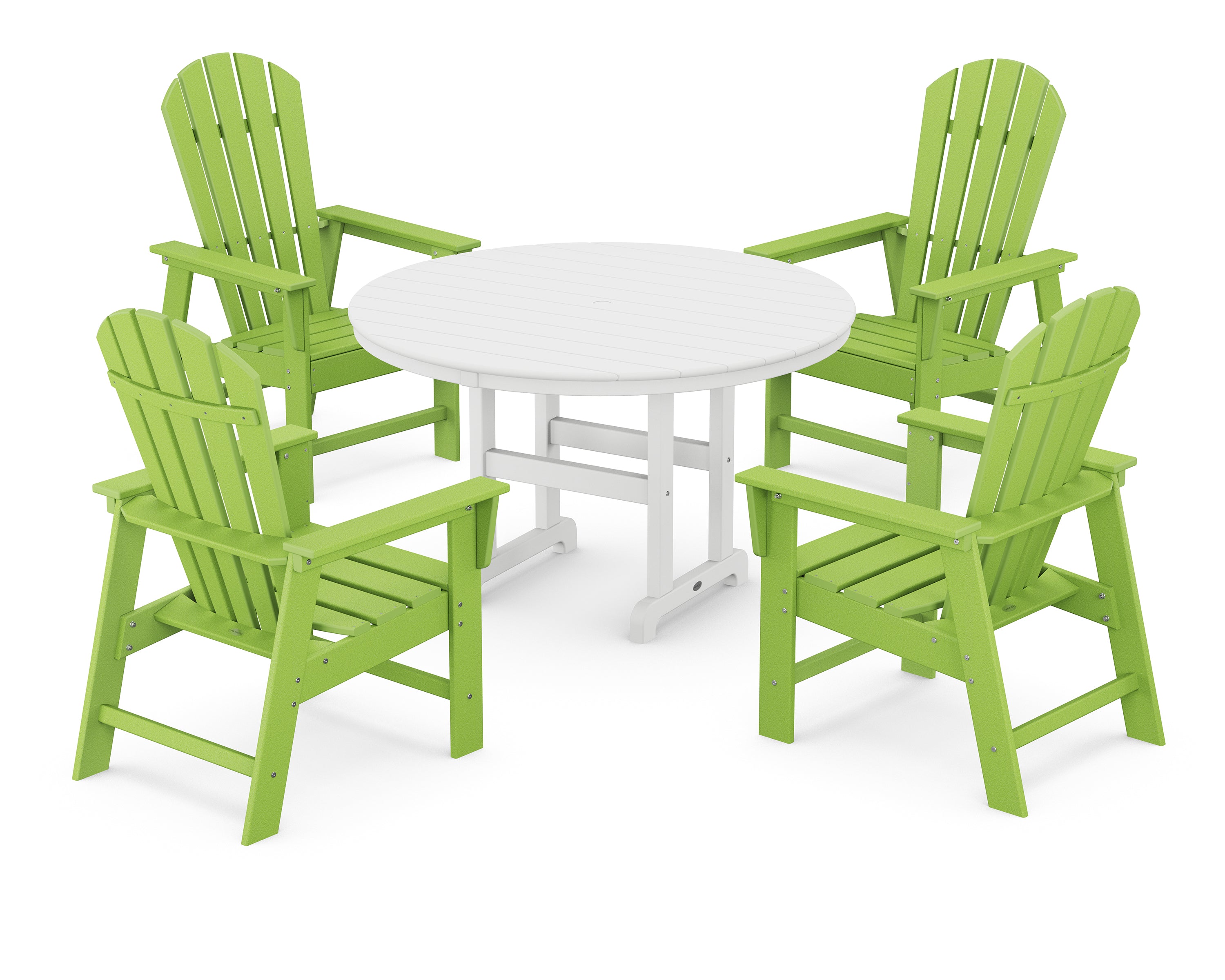 POLYWOOD® South Beach 5-Piece Round Farmhouse Dining Set in Lime / White