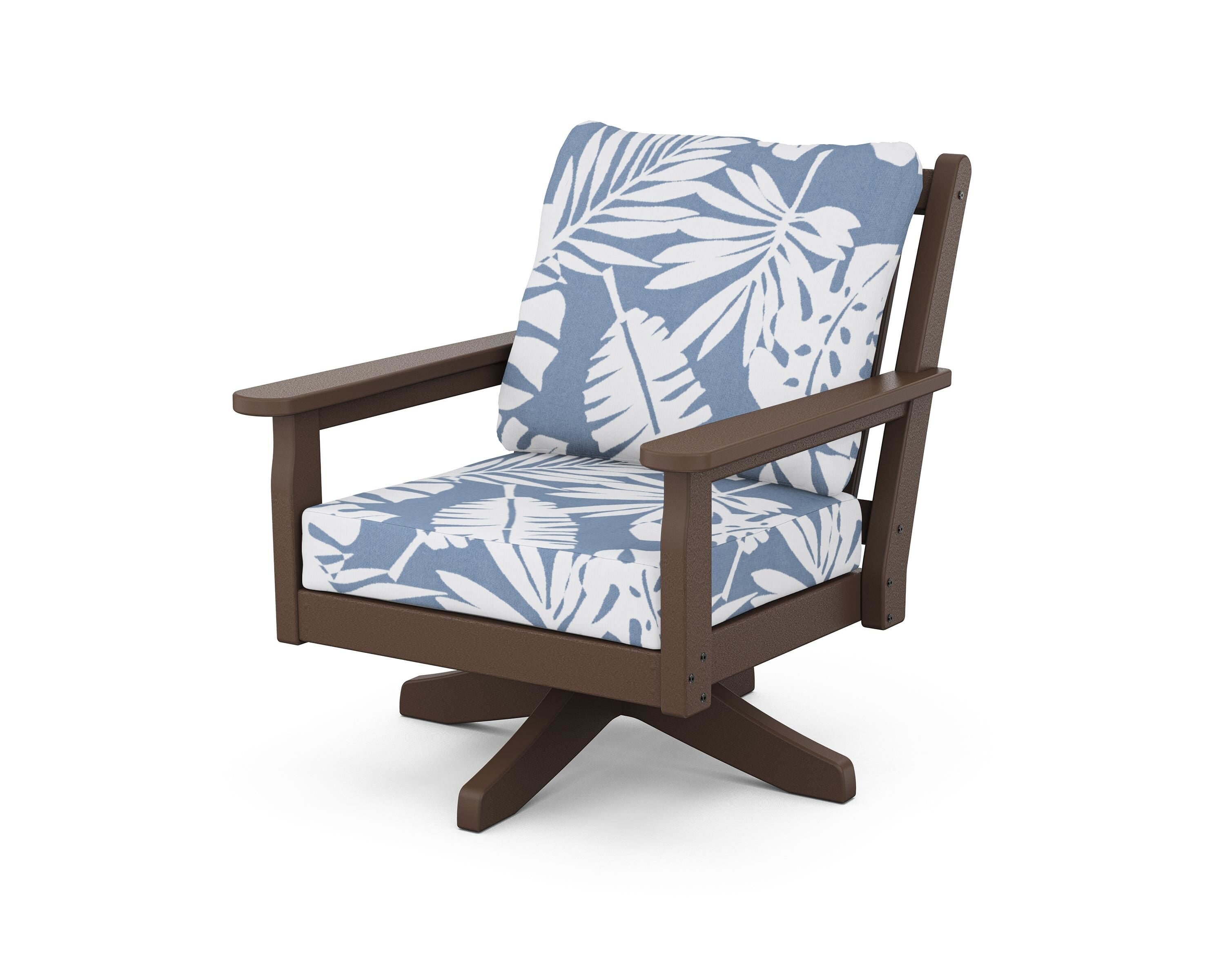 POLYWOOD Chippendale Deep Seating Swivel Chair in Mahogany / Leaf Sky Blue
