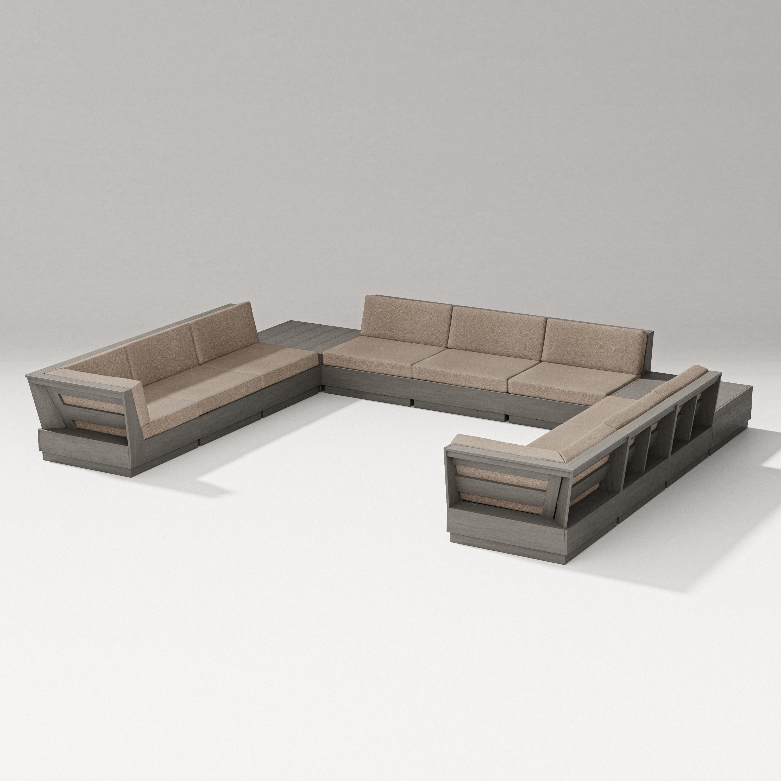 PW Designer Series Elevate 11-Piece U-Shaped Sofa Sectional in Driftwood / Spiced Burlap