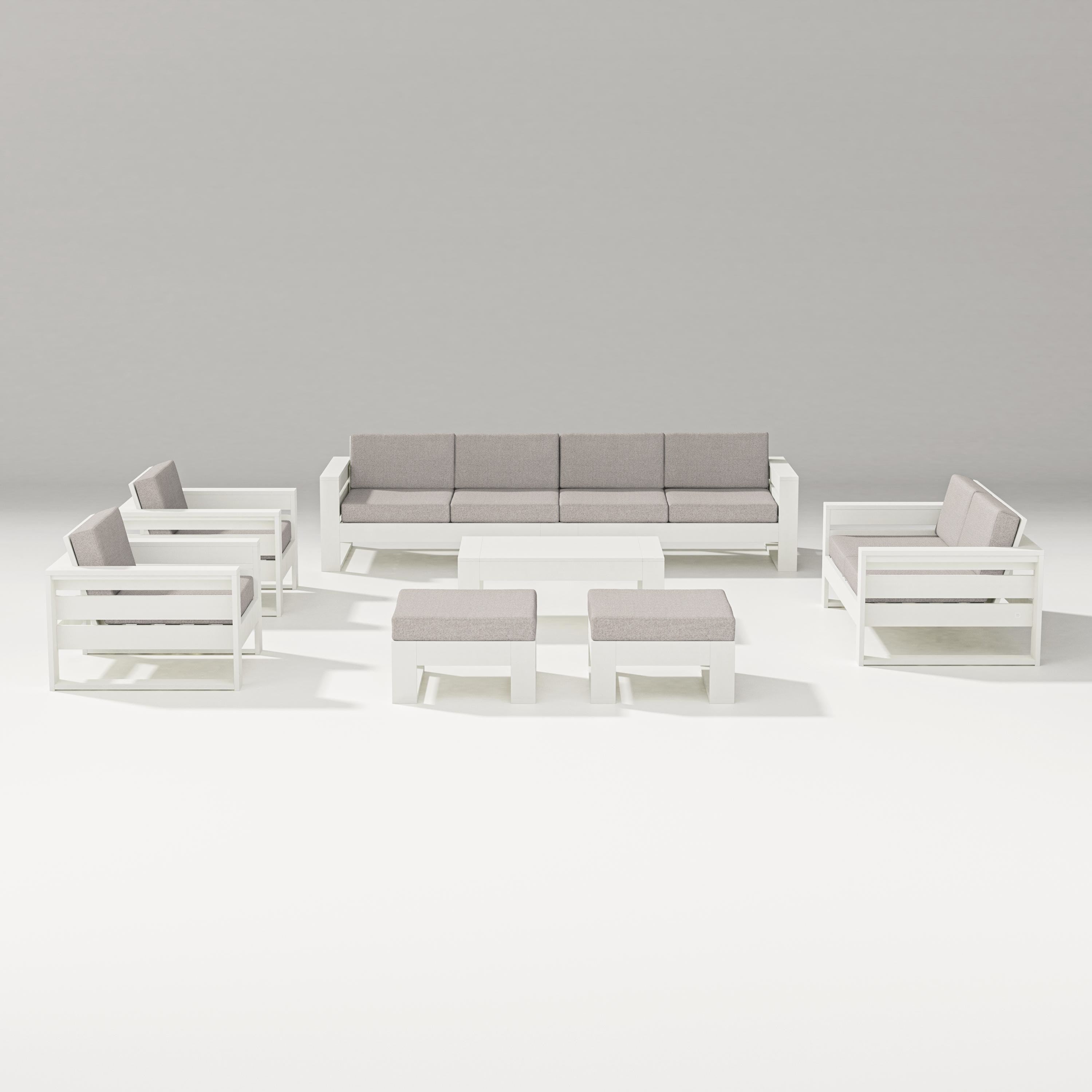 PW Designer Series Latitude 8-Piece Lounge Sofa Set in Vintage White / Weathered Tweed