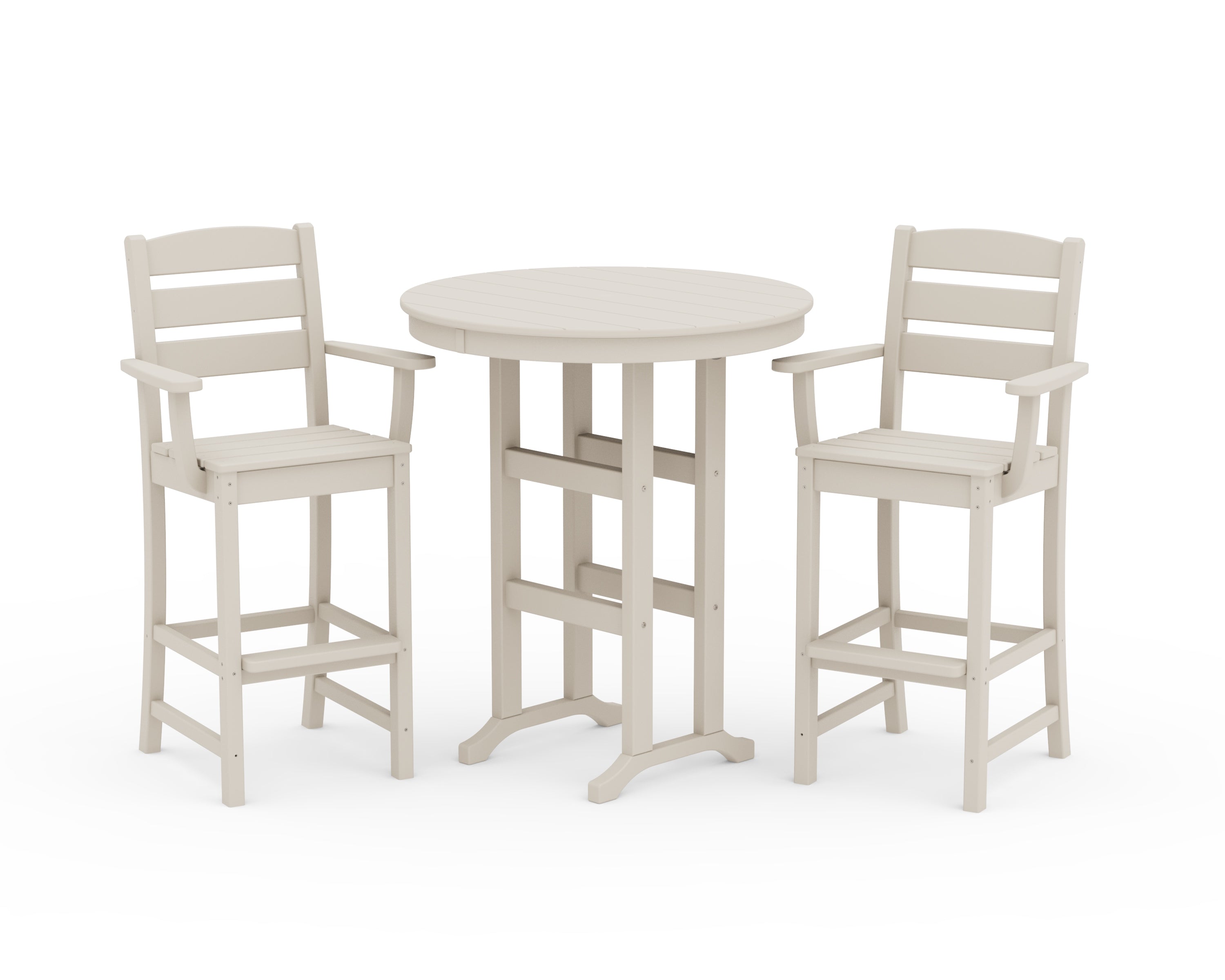 POLYWOOD Lakeside 3-Piece Round Bar Arm Chair Set in Sand