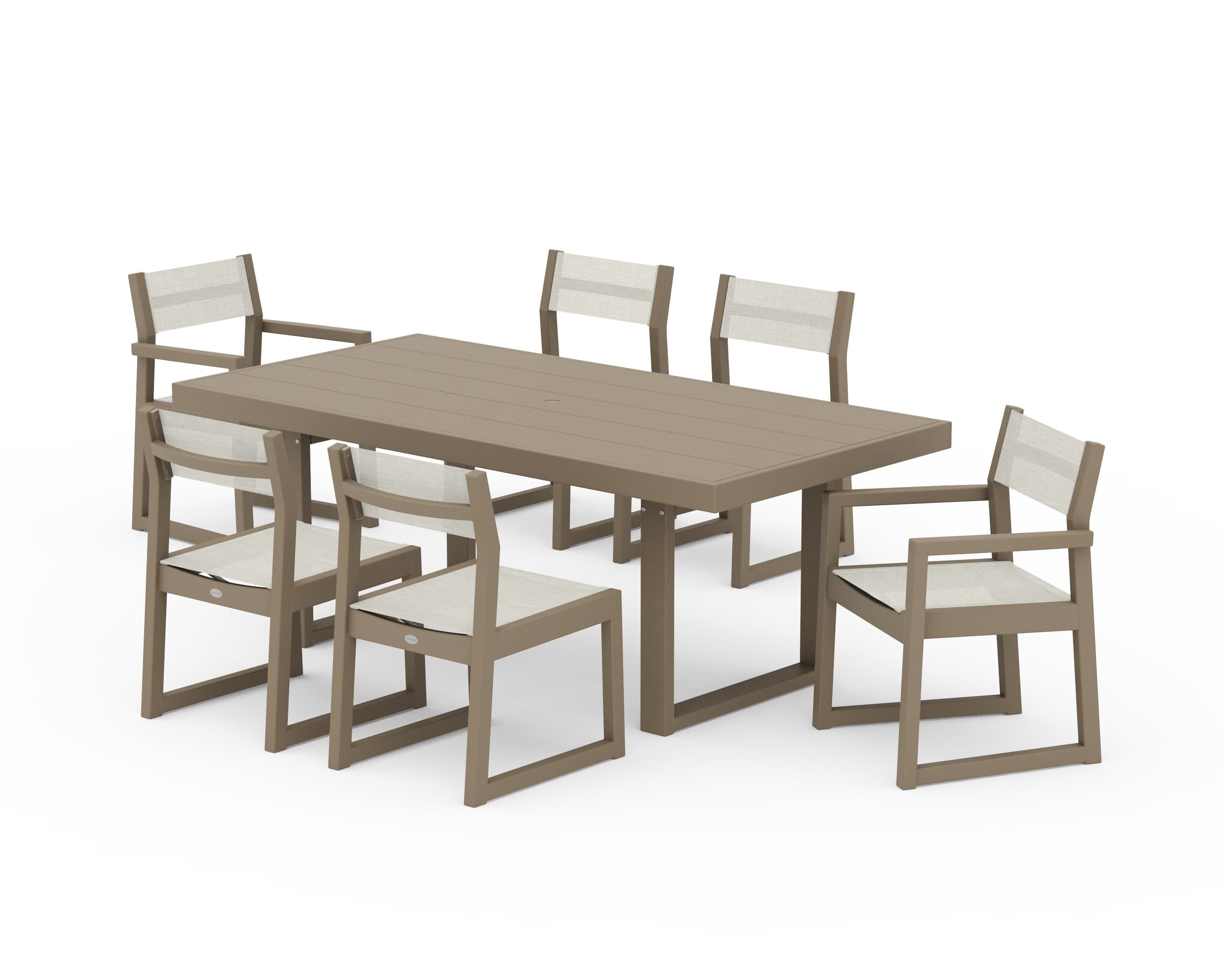 POLYWOOD EDGE Sling 7-Piece Dining Set in Vintage Sahara / Parchment Sling