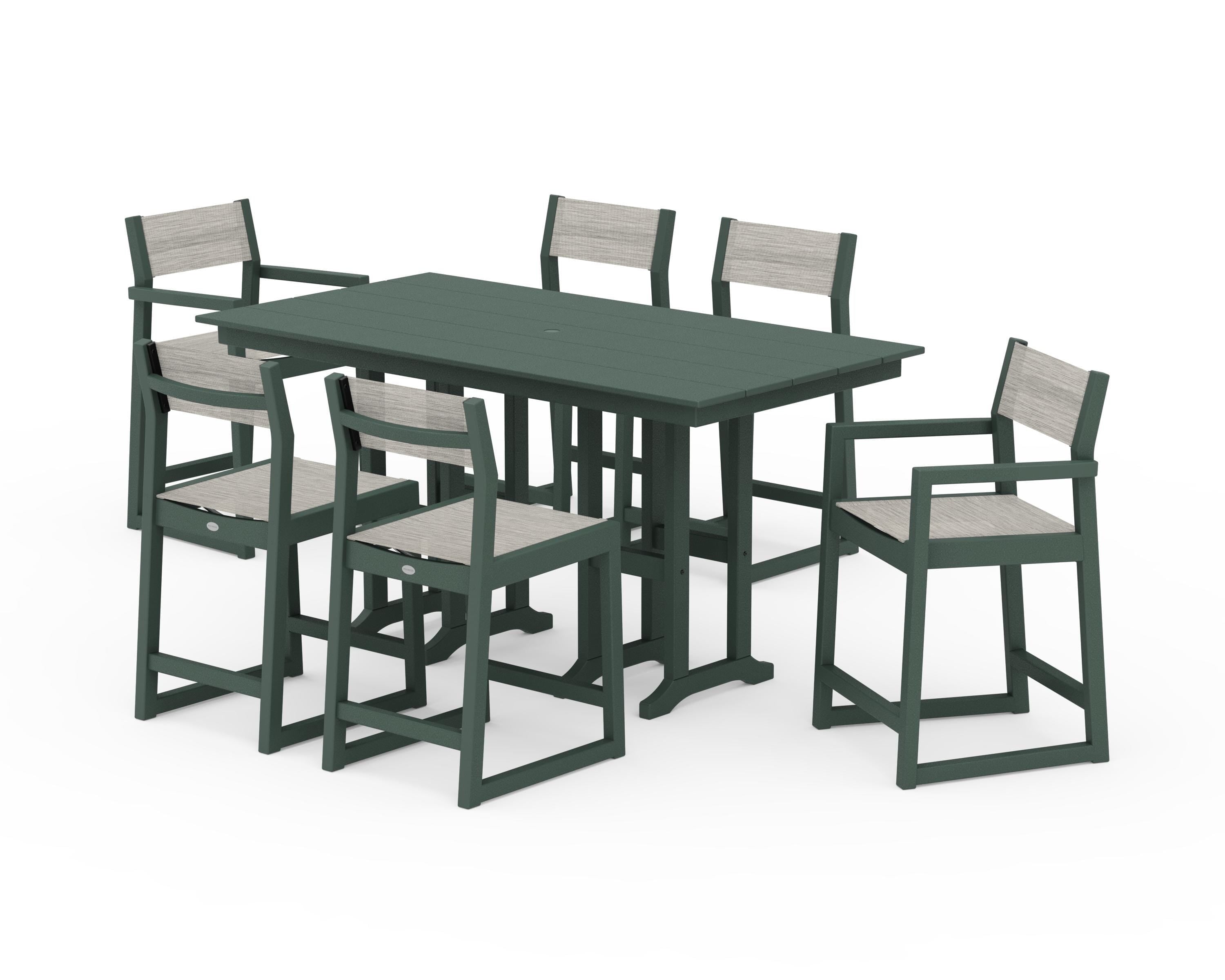 POLYWOOD EDGE Sling 7-Piece Farmhouse Counter Set in Green / Birch Sling