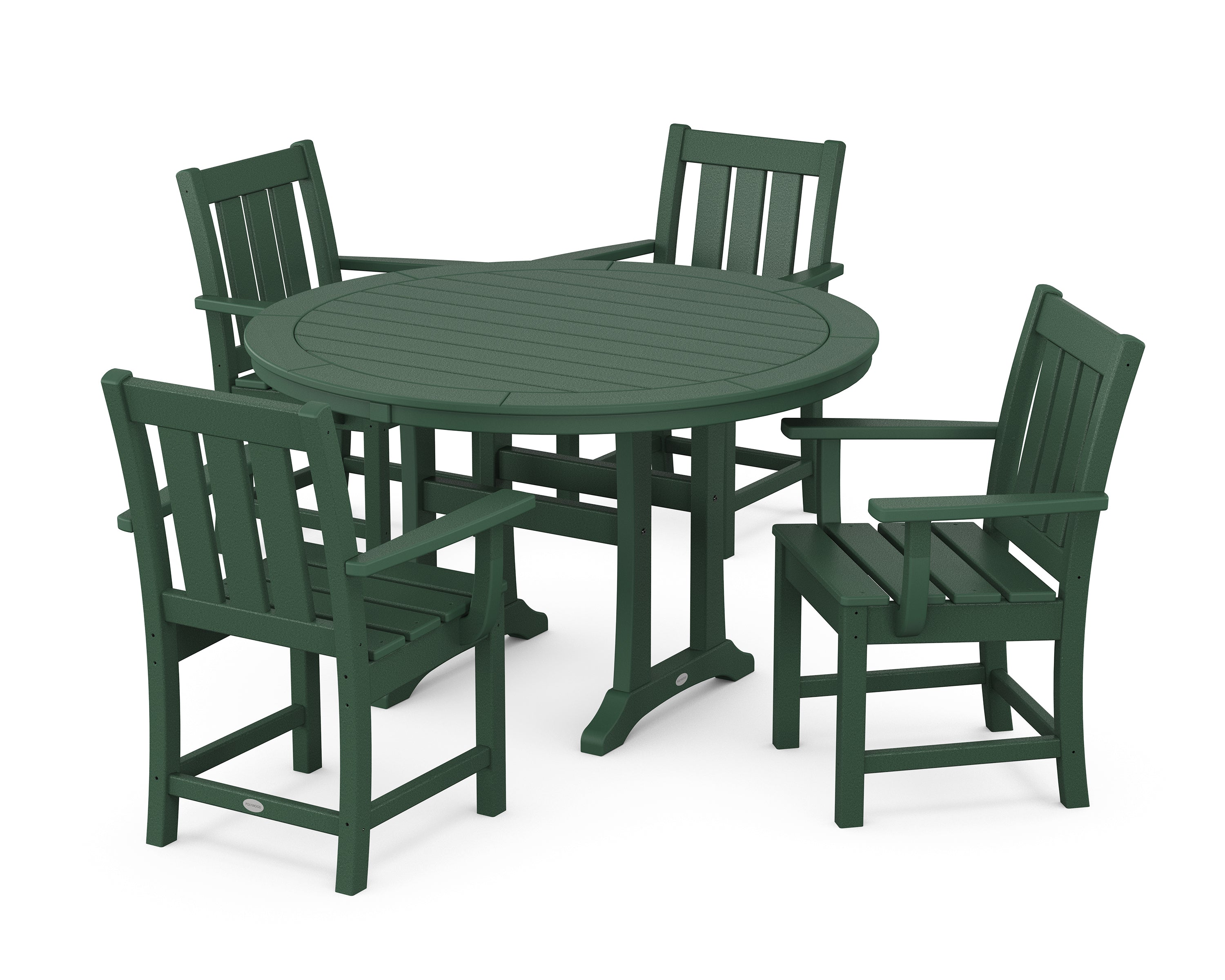 POLYWOOD® Oxford 5-Piece Round Dining Set with Trestle Legs in Green