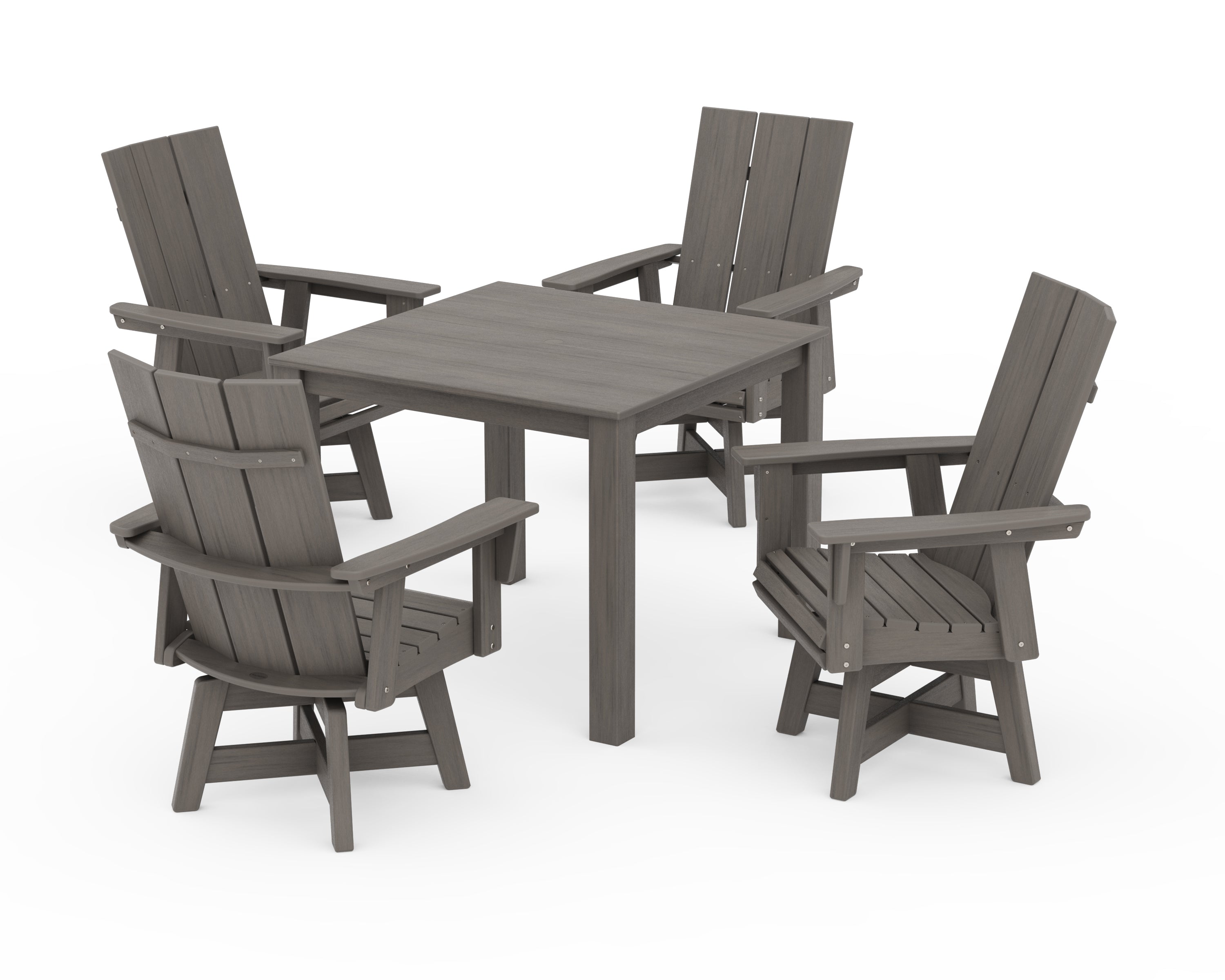 POLYWOOD Modern Curveback Adirondack 5-Piece Parsons Swivel Dining Set in Driftwood