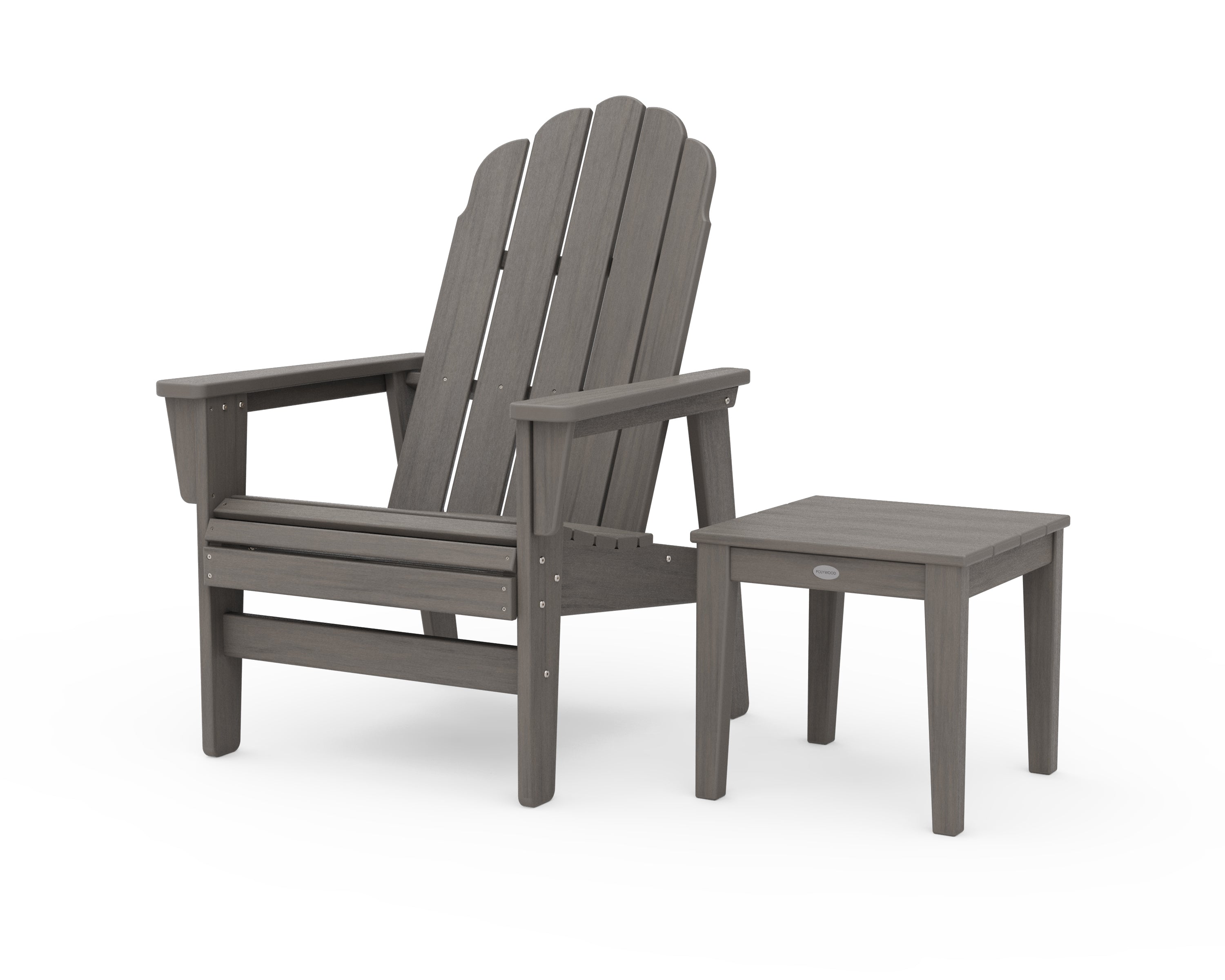 POLYWOOD Vineyard Grand Upright Adirondack Chair with Side Table in Driftwood