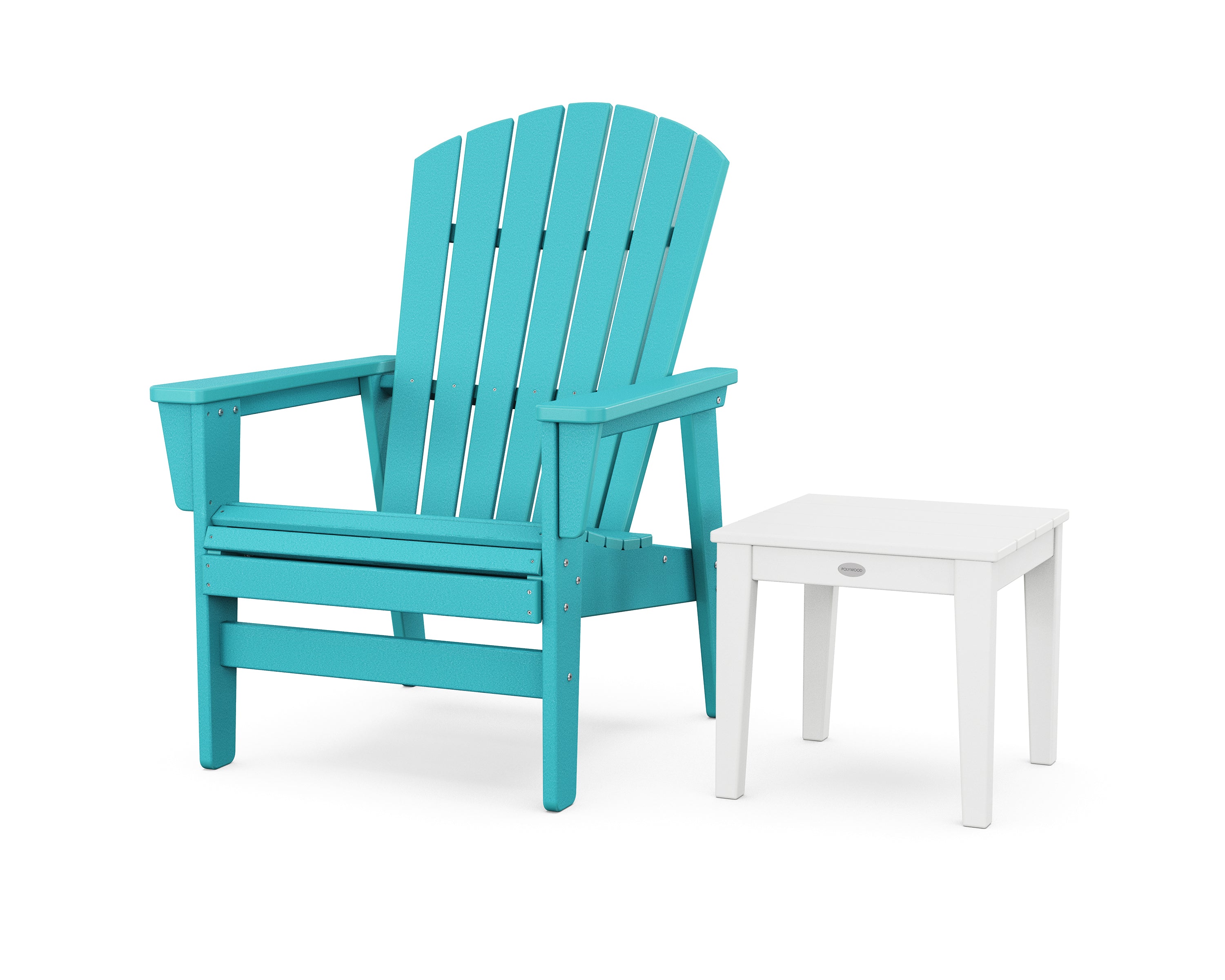 POLYWOOD® Nautical Grand Upright Adirondack Chair with Side Table in Aruba / White