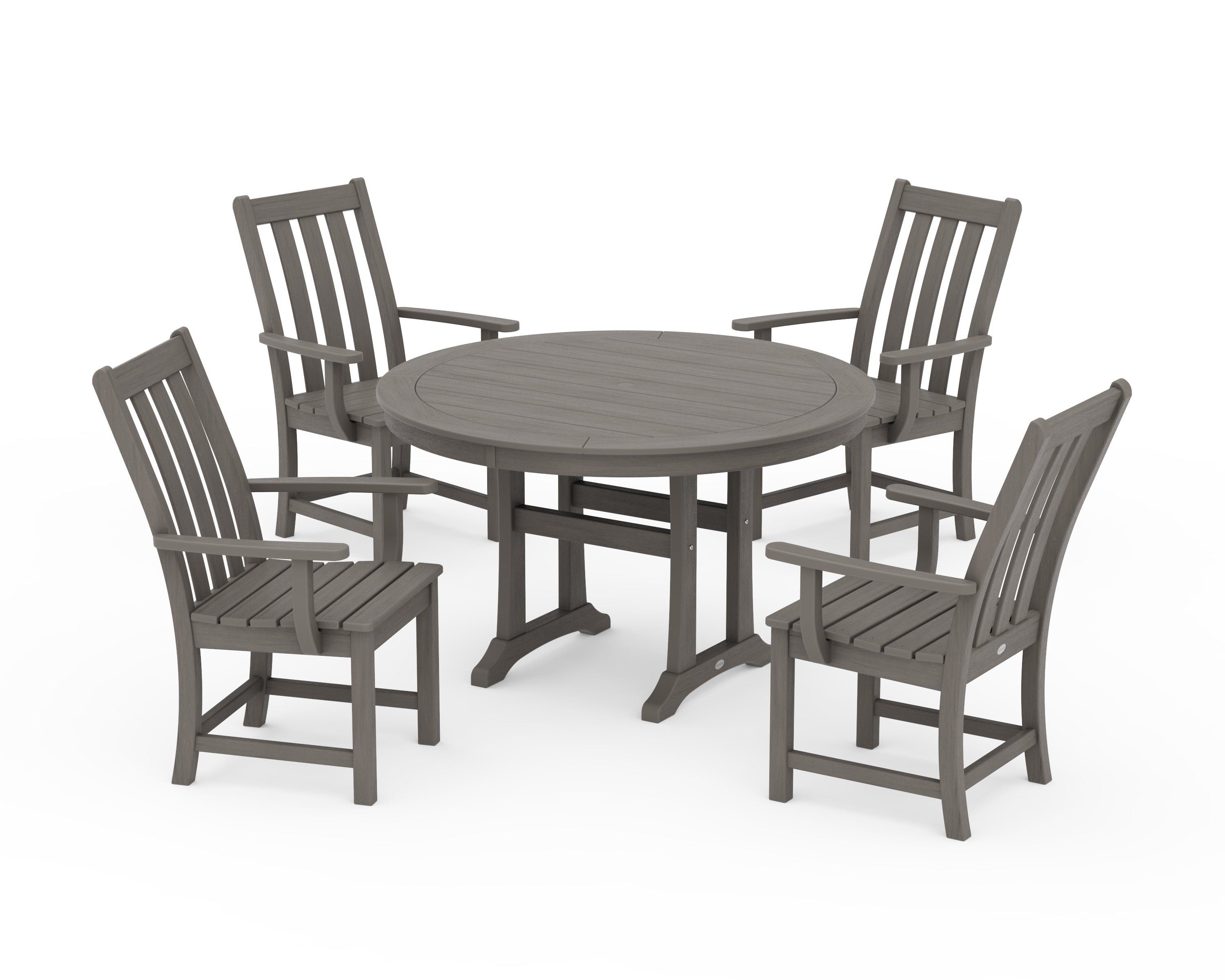 POLYWOOD Vineyard 5-Piece Round Dining Set with Trestle Legs in Driftwood