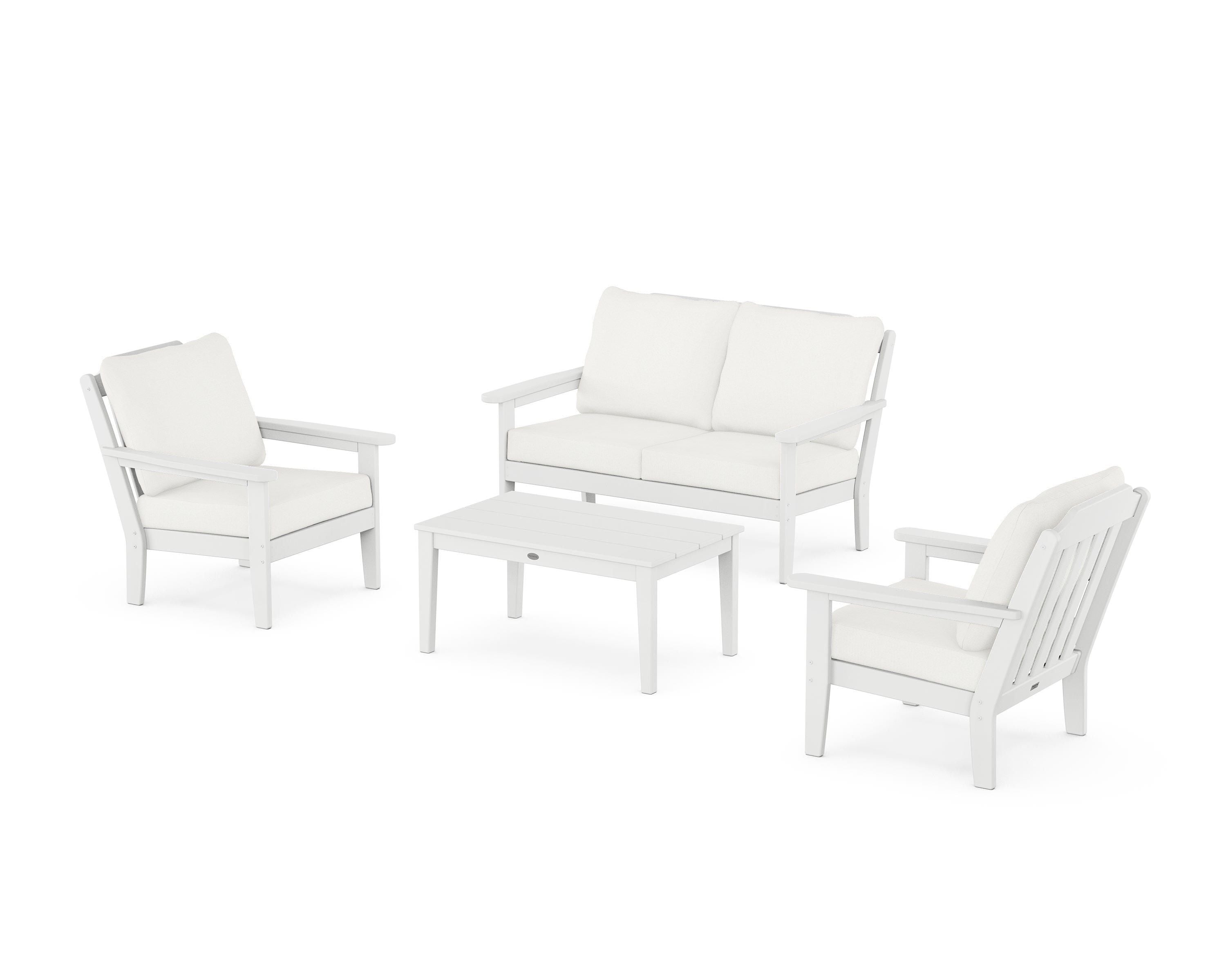 Country Living Cottage 4-Piece Deep Seating Set with Loveseat in White / Natural Linen