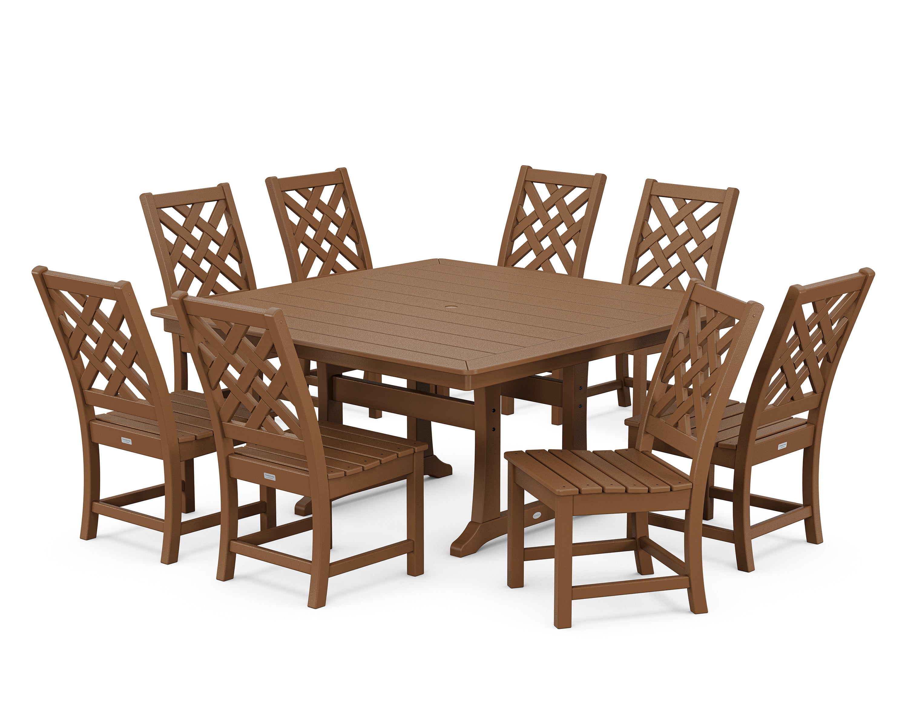 Country Living Wovendale Side Chair 9-Piece Square Dining Set with Trestle Legs in Teak