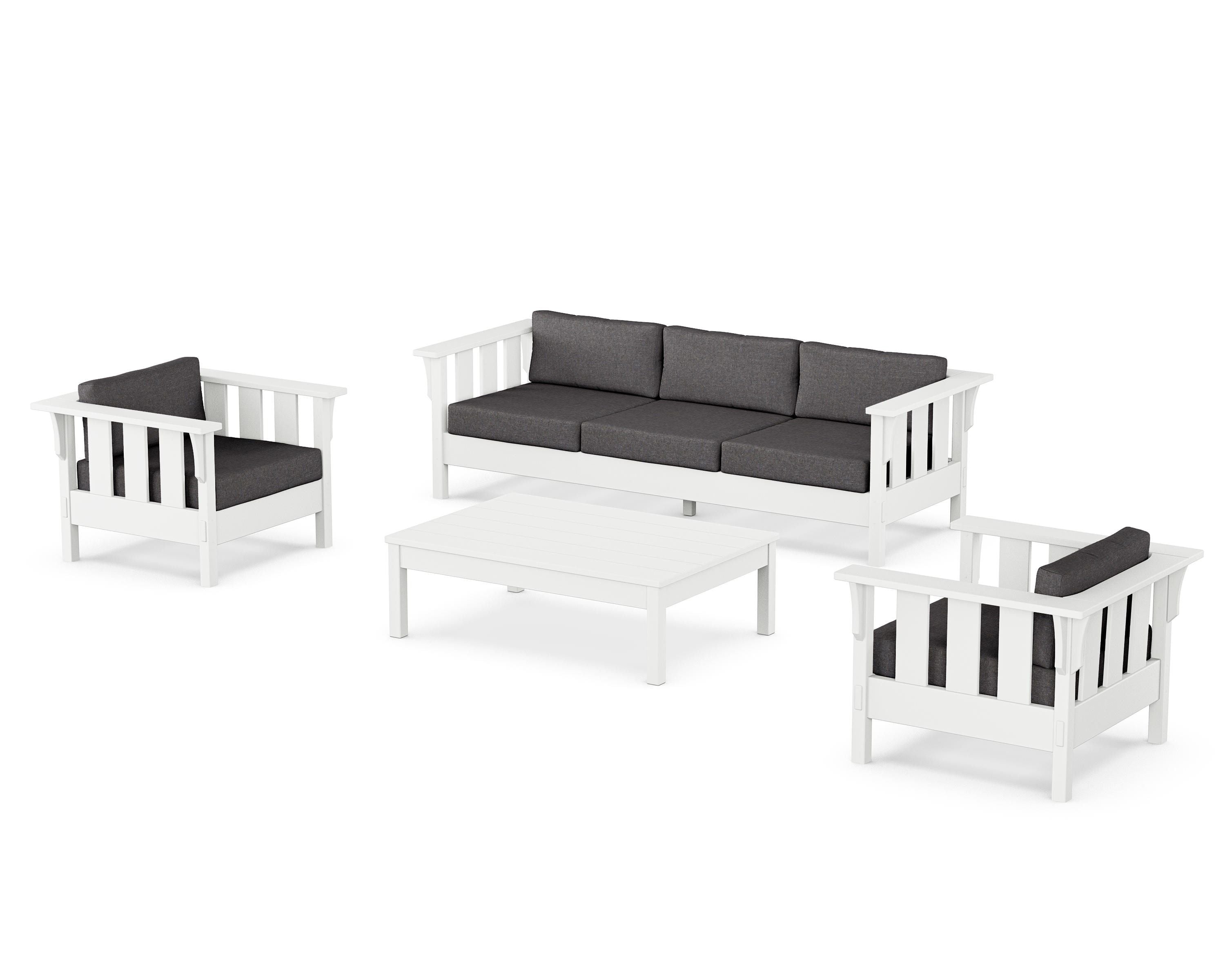 Martha Stewart by POLYWOOD Acadia 4-Piece Deep Seating Set with Sofa in White / Ash Charcoal