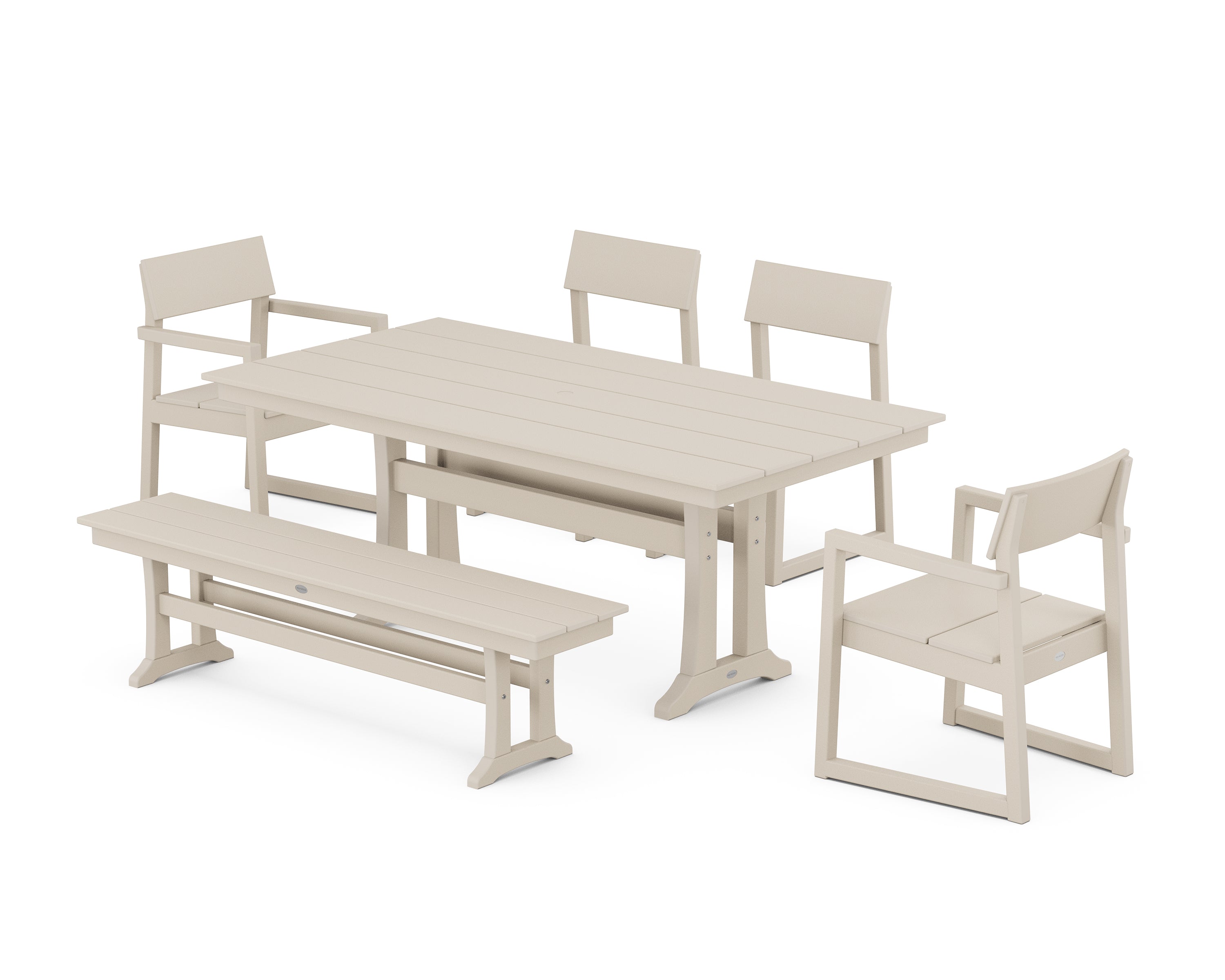 POLYWOOD® EDGE 6-Piece Farmhouse Dining Set With Trestle Legs in Sand