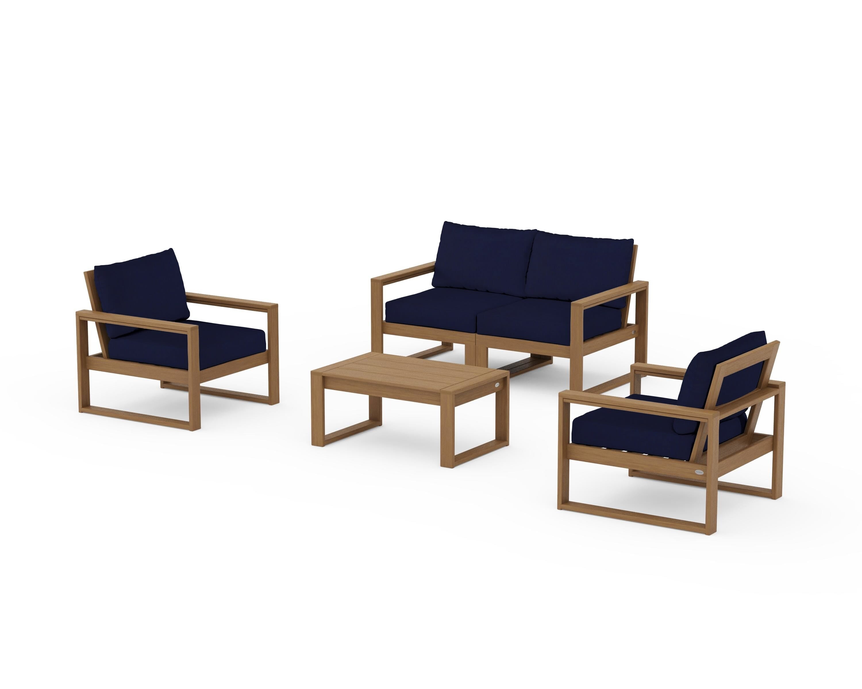 POLYWOOD EDGE Sectional 4-Piece Deep Seating Set with Loveseat in Natural / Navy