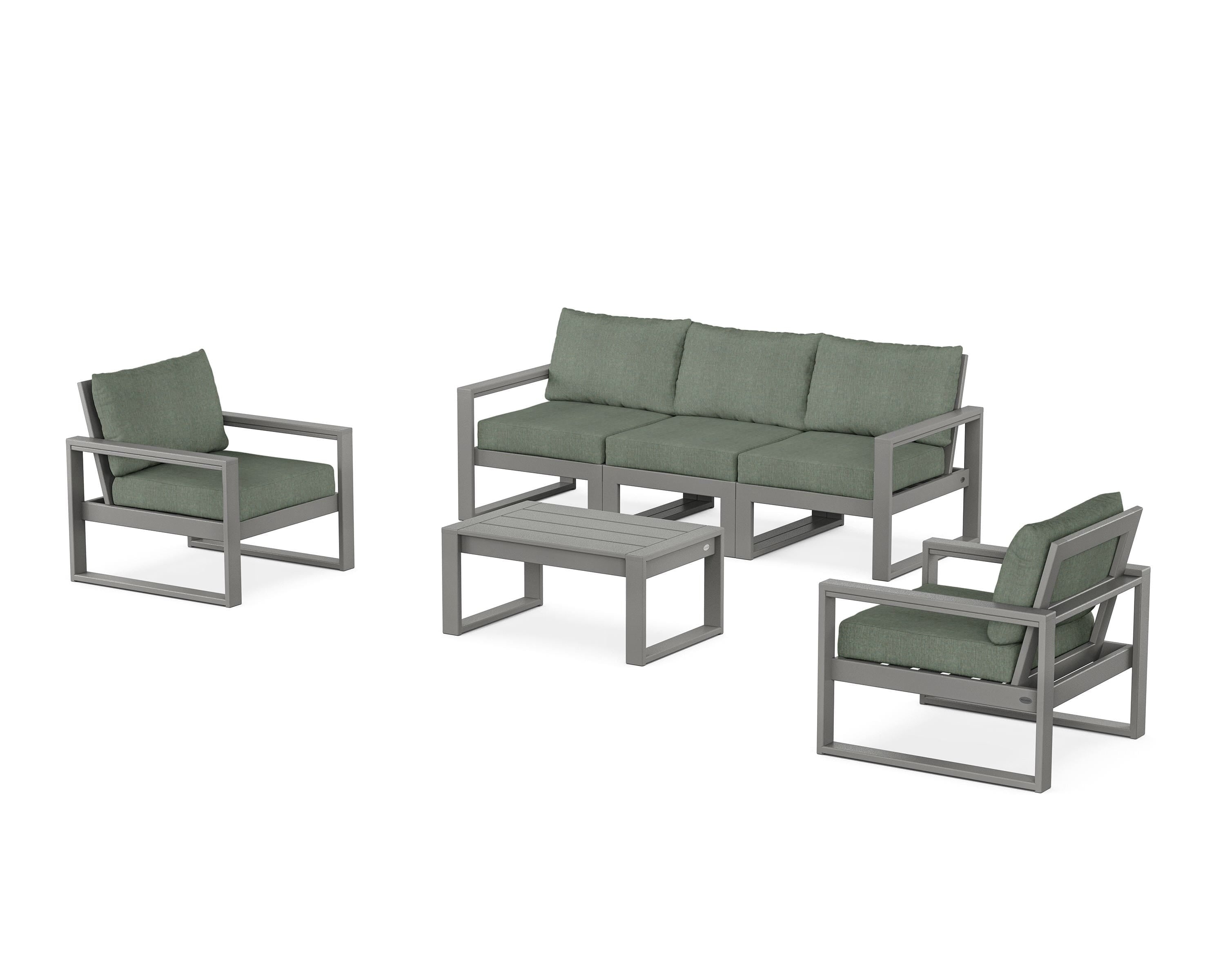 POLYWOOD EDGE Sectional 4-Piece Deep Seating Set with Sofa in Slate Grey / Cast Sage