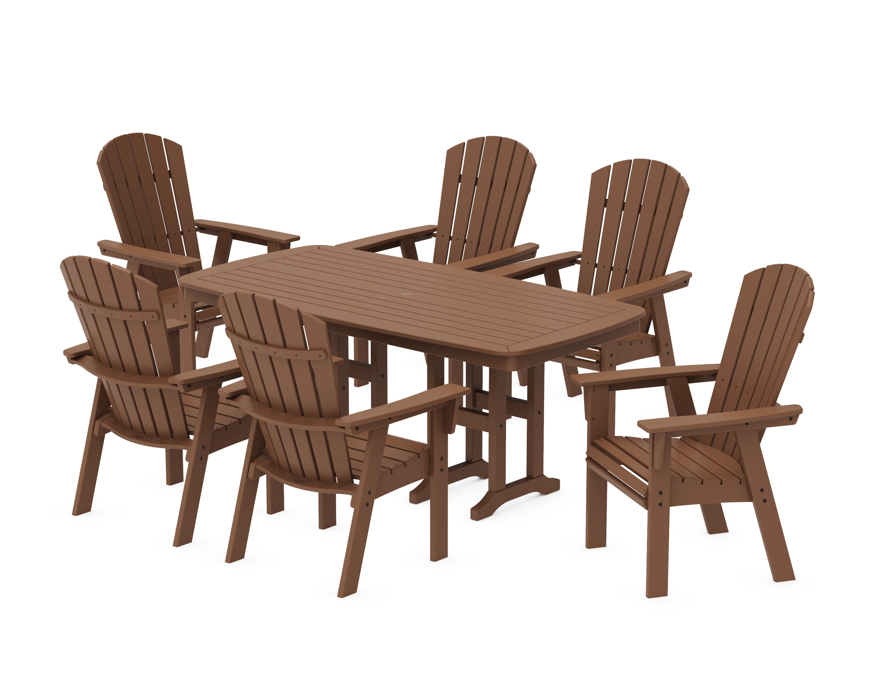 POLYWOOD Nautical Curveback Adirondack 7-Piece Dining Set in Teak