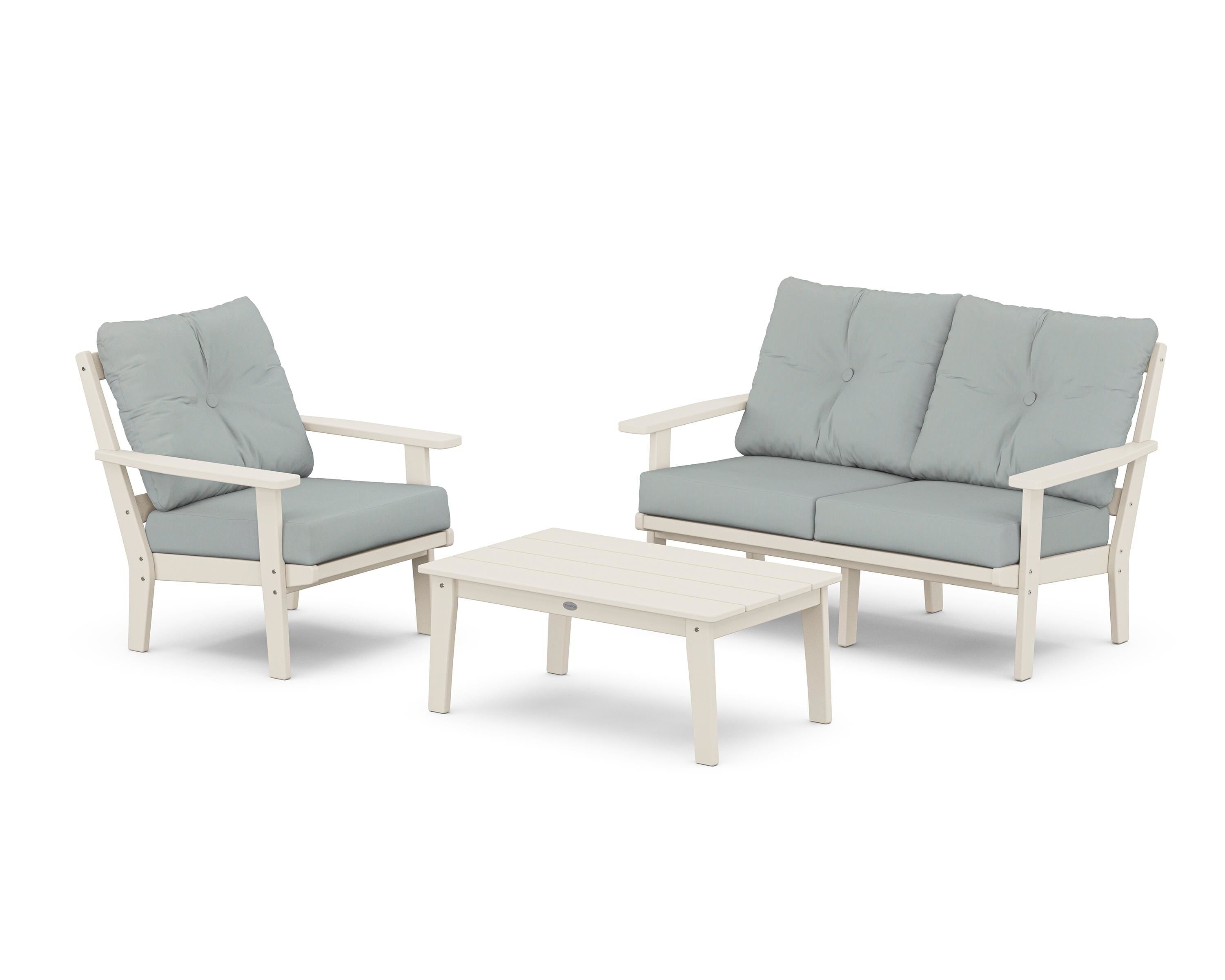 POLYWOOD Prairie 3-Piece Deep Seating Set with Loveseat in Sand / Spa
