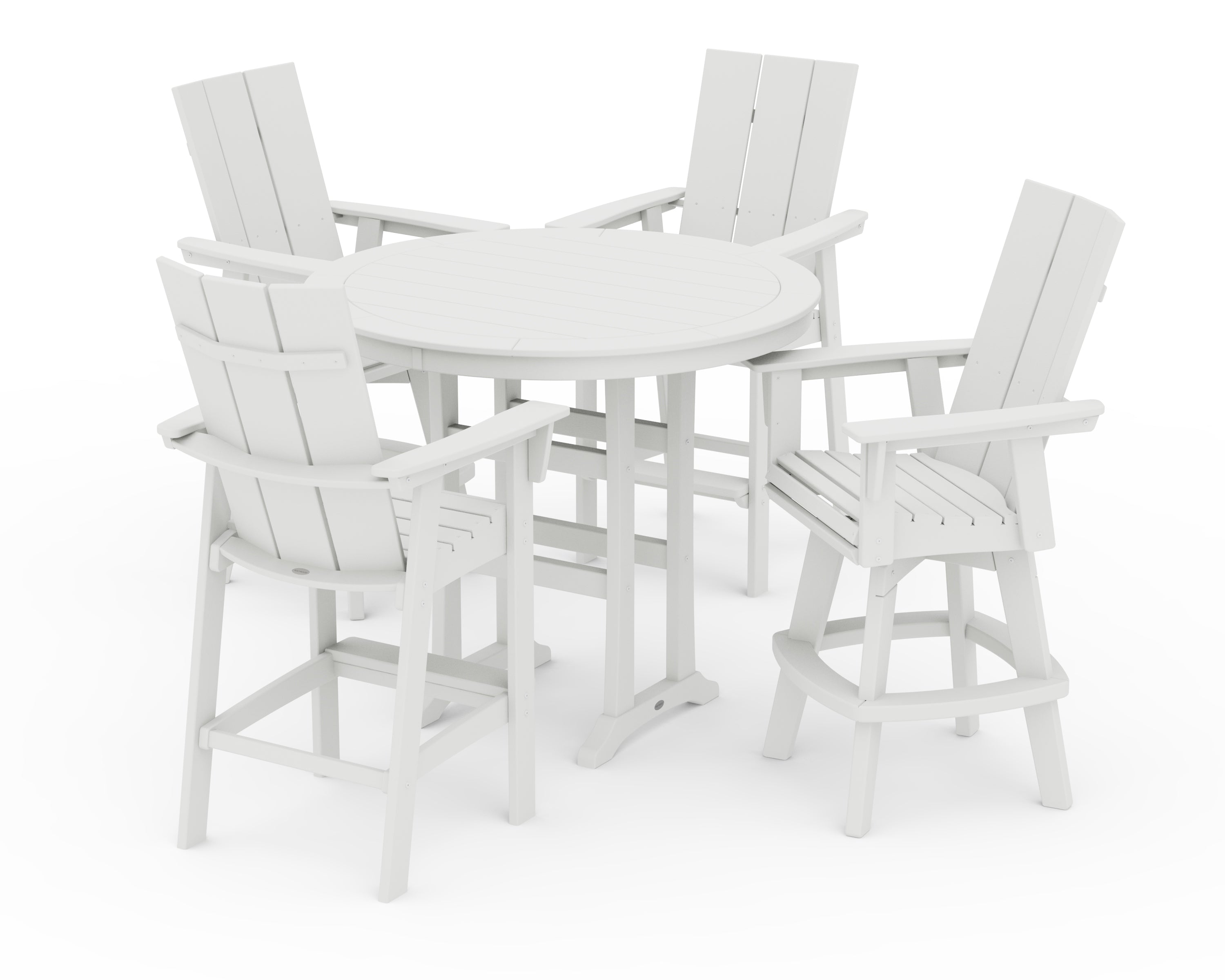 POLYWOOD Modern Adirondack 5-Piece Nautical Trestle Round Bar Set with Swivels in Vintage White
