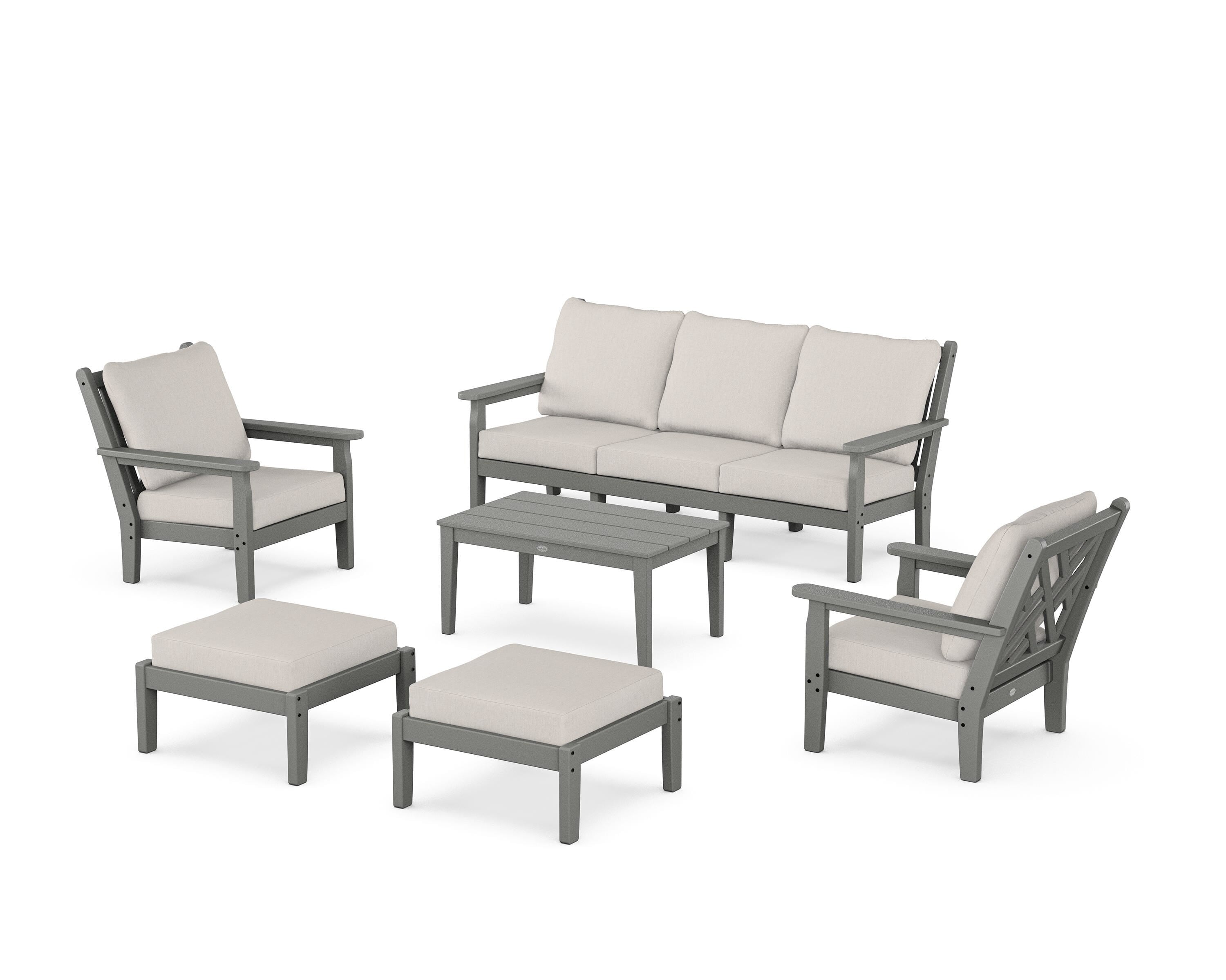 POLYWOOD Chippendale 6-Piece Lounge Sofa Set in Slate Grey / Cast Ash