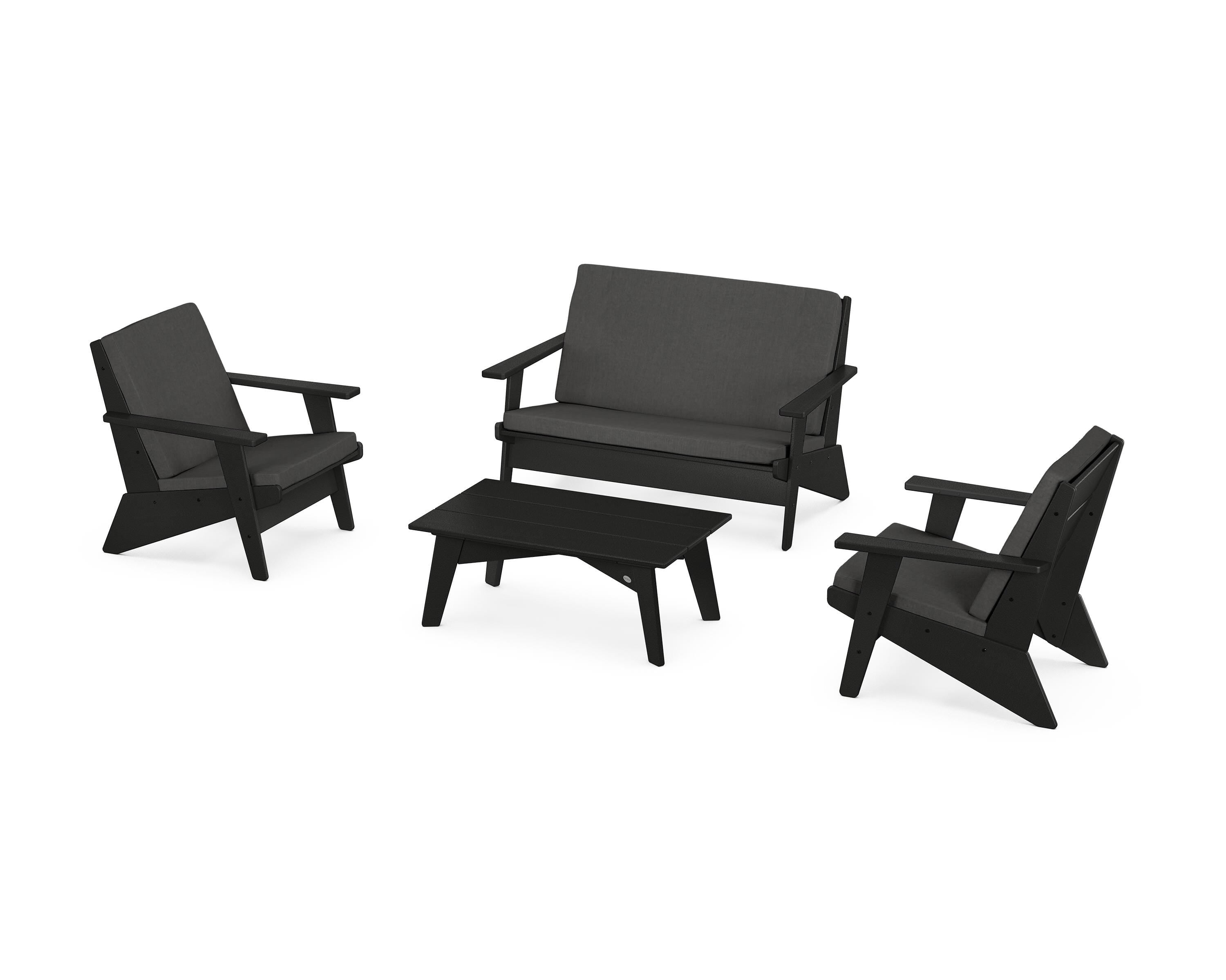 POLYWOOD Riviera Modern Lounge 4-Piece Set in Black / Spectrum Carbon